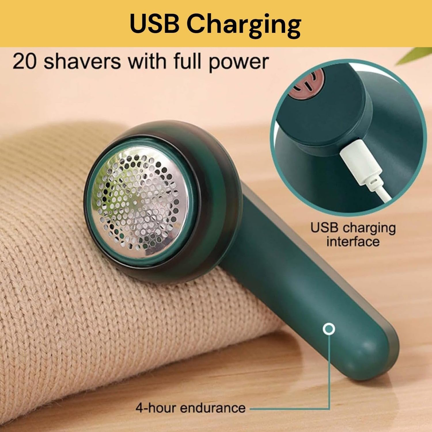 EZONEDEAL Electric Lint Remover Clothes Ball Fluff Fabric Shaver Fuzz Remover,Sweater Shavers Remove Pilling, Portable Lint Remover for Clothes Pilling Rechargeable (Green) image number 4