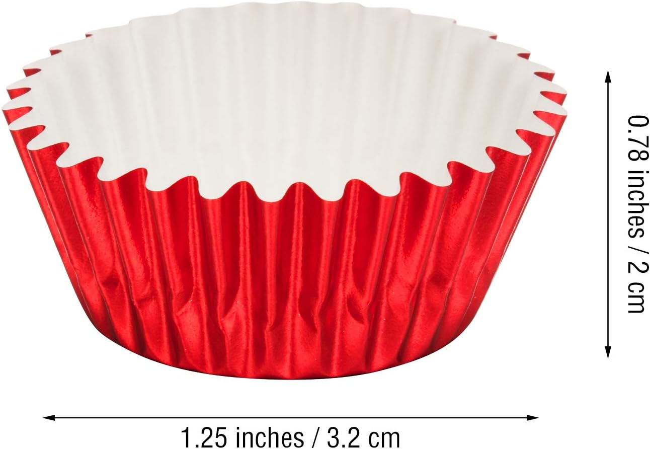 Sumind 400 Pieces Mini Foil Cupcake Liners Baking Cups, Metallic Cupcake Liner for Holiday Baking Muffin and Cupcakes(Red)
