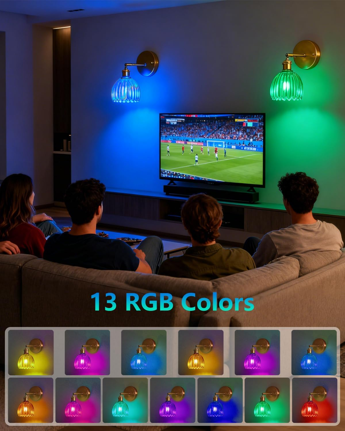 Battery Operated Wall Sconce Set of 2, Vintage Gold Rechargeable Wall Lights with 6000Mah Dimmable Bulbs and Remote, 16 Colors Portable Lighting for Wall Painting, Living Room, Bedroom, Hallway image number 4