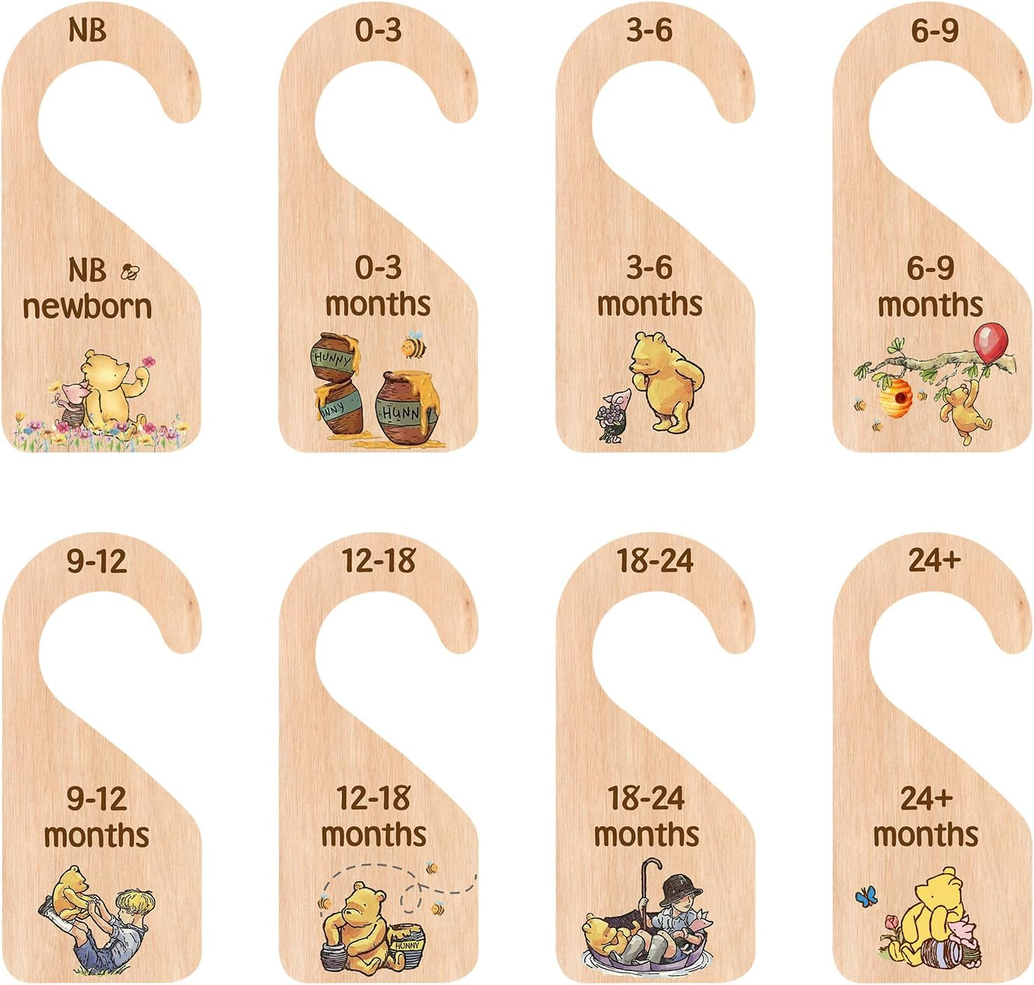 The Winnie Bear Baby Closet Dividers & Clothes Organizer for Nursery Decor Wooden Hanger for Newborn Baby Stuff from 0-24+ Months A118 image number 1