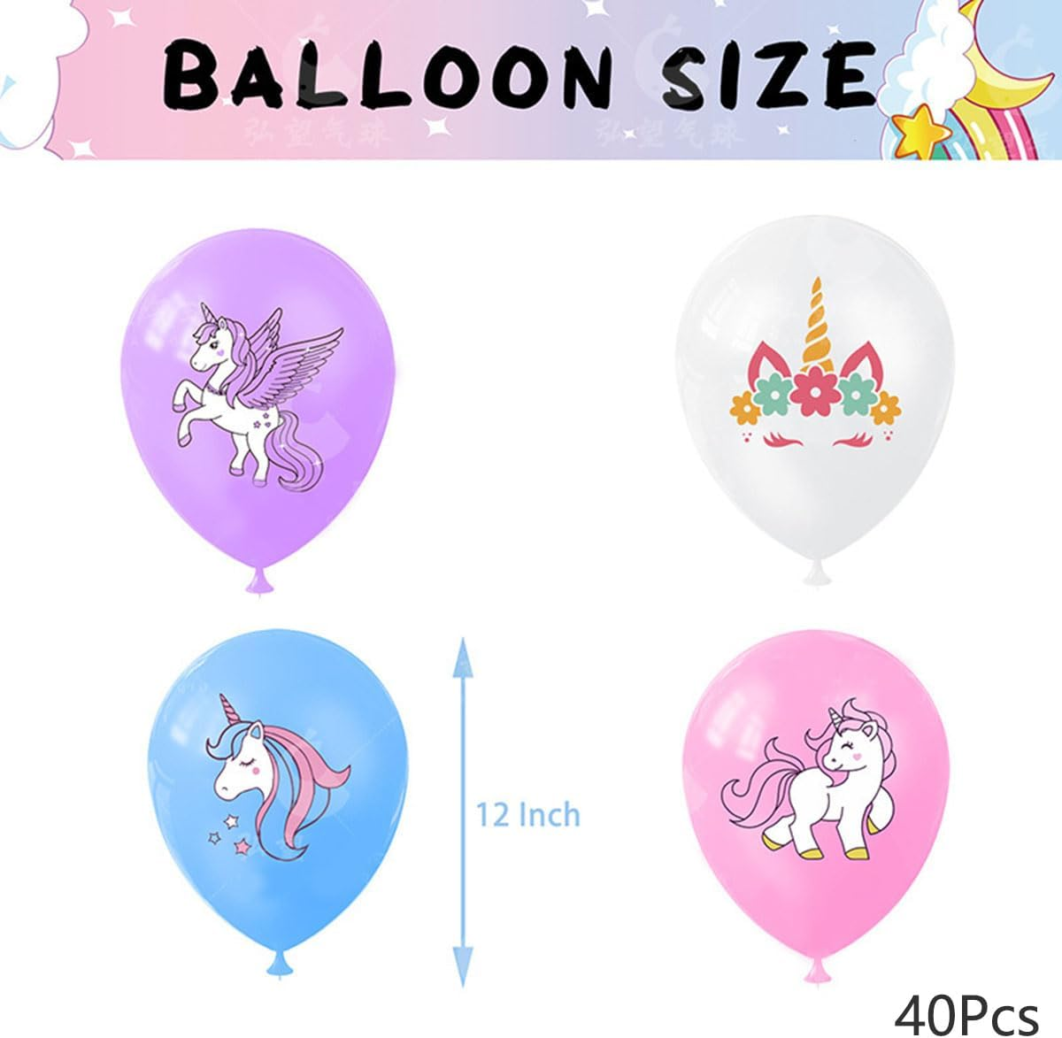 40Pcs/Pack Unicorn Latex Balloons Unicorn Birthday Party Decorations Purple Pink Blue Balloons Supplies for Girls Birthday Party Unicorn Theme Decor (Unicorn) image number 3
