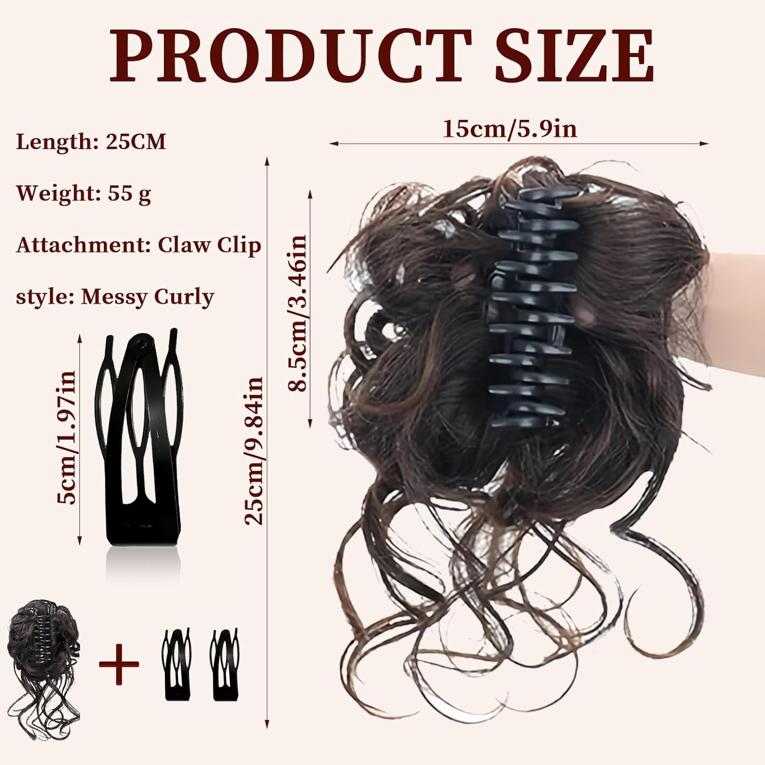 Diyxisk 1 Piece False Hair Bun and 2 Pieces Women'S Fake Hair Extensions Beautiful Bun Easy for Hair, Suitable for Women and Girls (Brown Black) image number 4