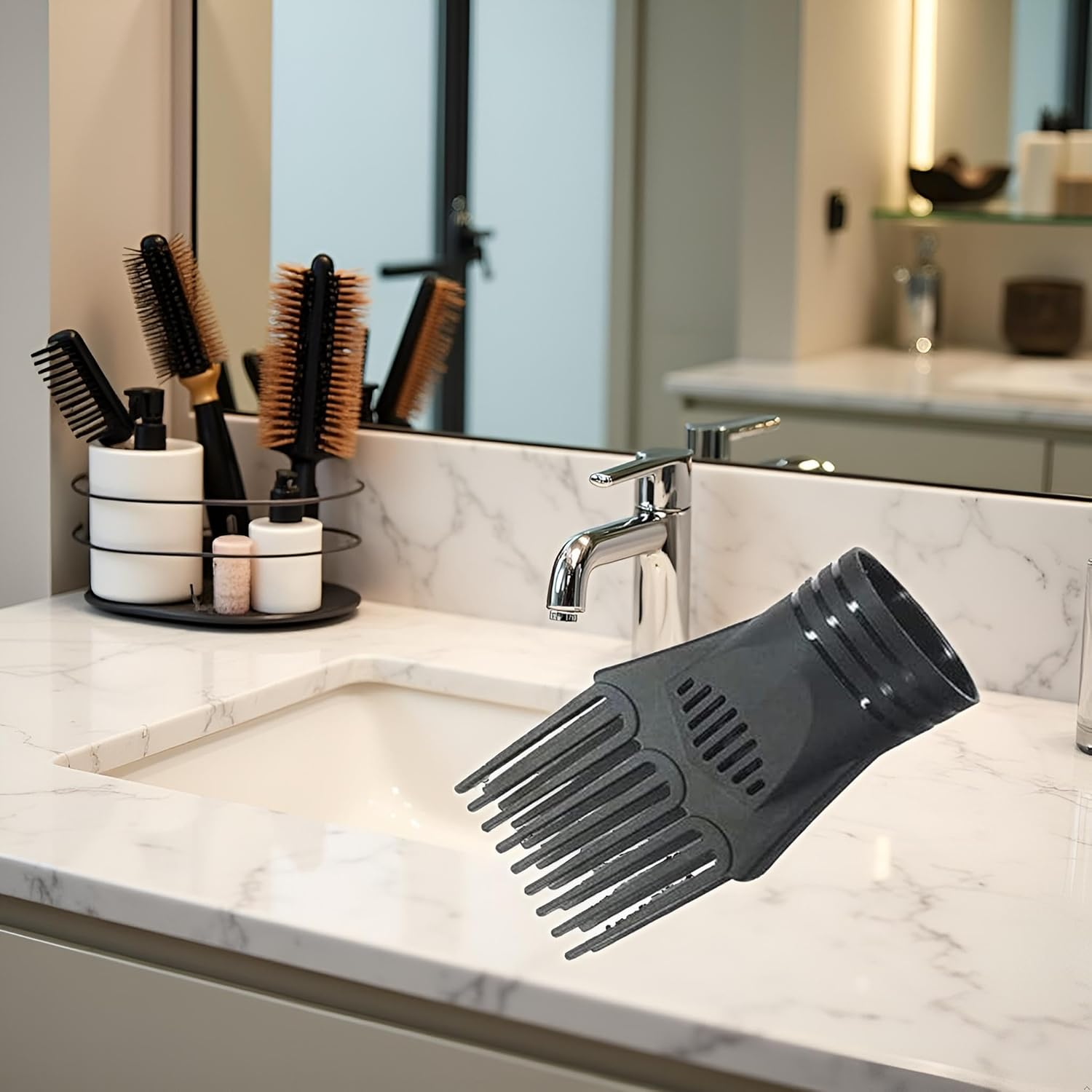 Black Universal Hair Styling Nozzle - Fashionable Blow Comb Attachment for Straightening,Detangling Fine,Curly,Natural Hair,Hair Dryers and Accessories,Hair Dryer Comb Attachments image number 6