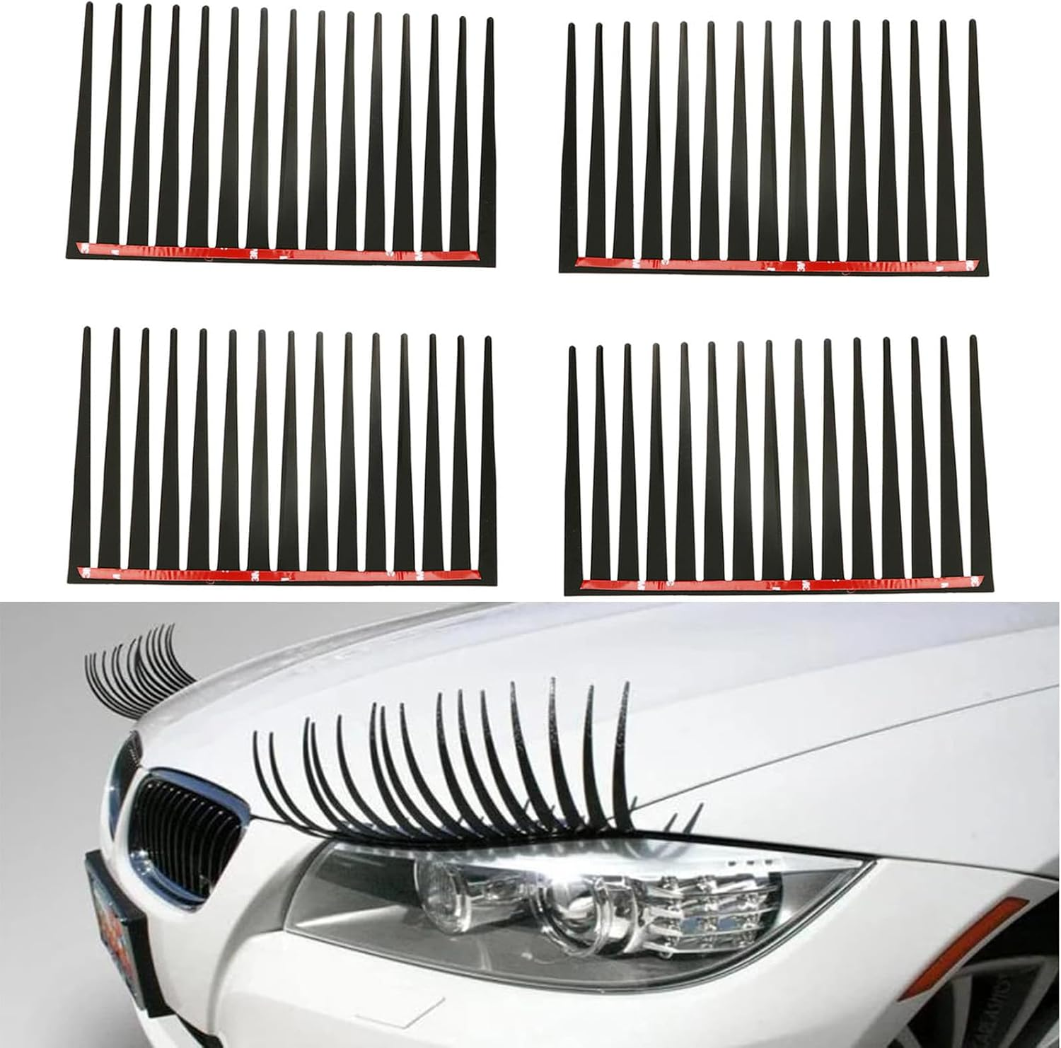 4 Pcs 3D Black Car Eyelash Sticker Set - Stylish Cars Headlight Decoration with Fun Long Eyelashes Design for Women'S Cars - Easy to Apply Car-Styling Decorative Sticker Lashes image number 1