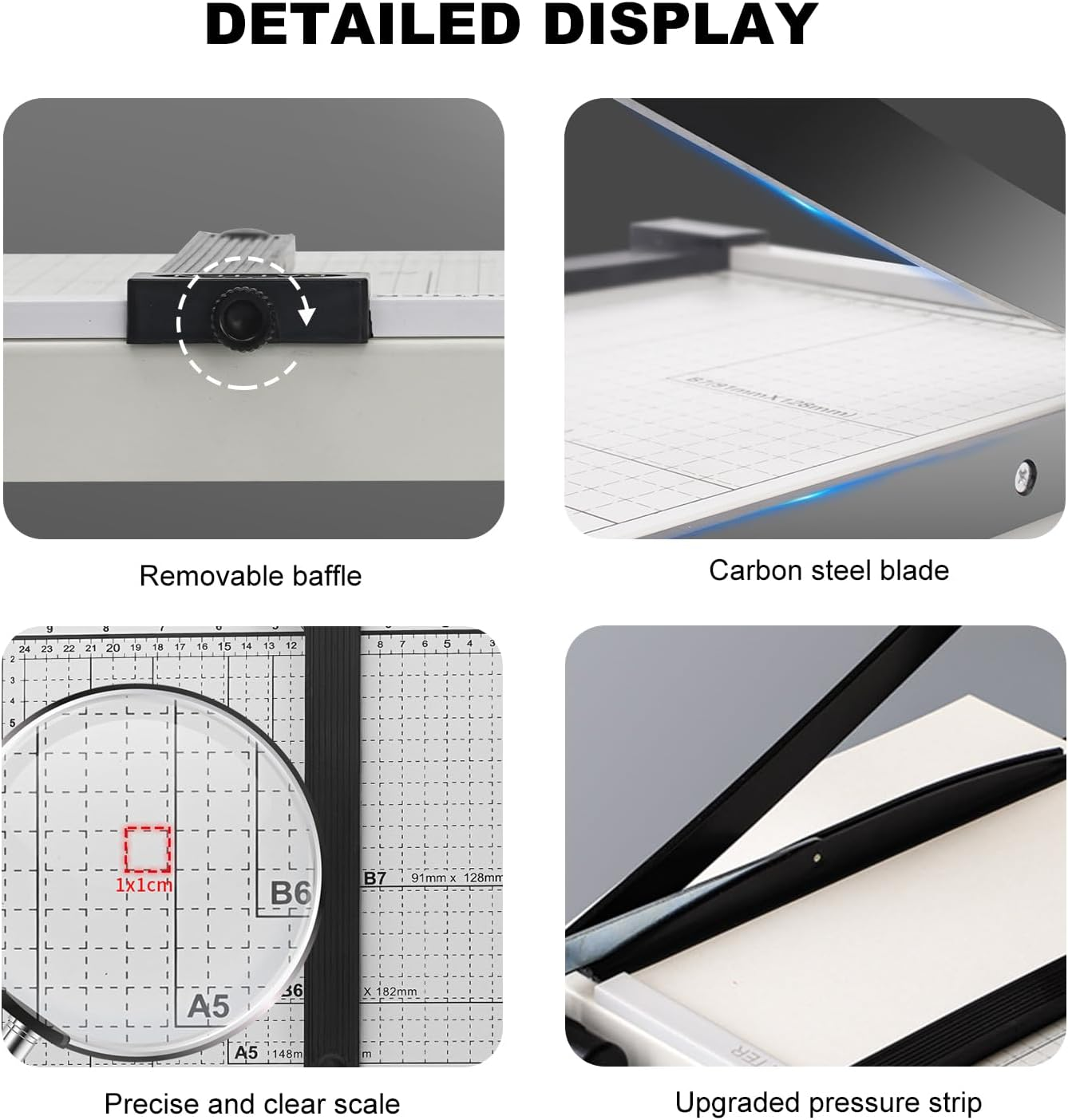 12 Inch A4 Paper Cutter, Guillotine Style with Steel Blade and Rubber-Padded Base, White, 12X10 Inches, Cuts up to 12 Sheets, Ideal for Offices and Craft Projects image number 4