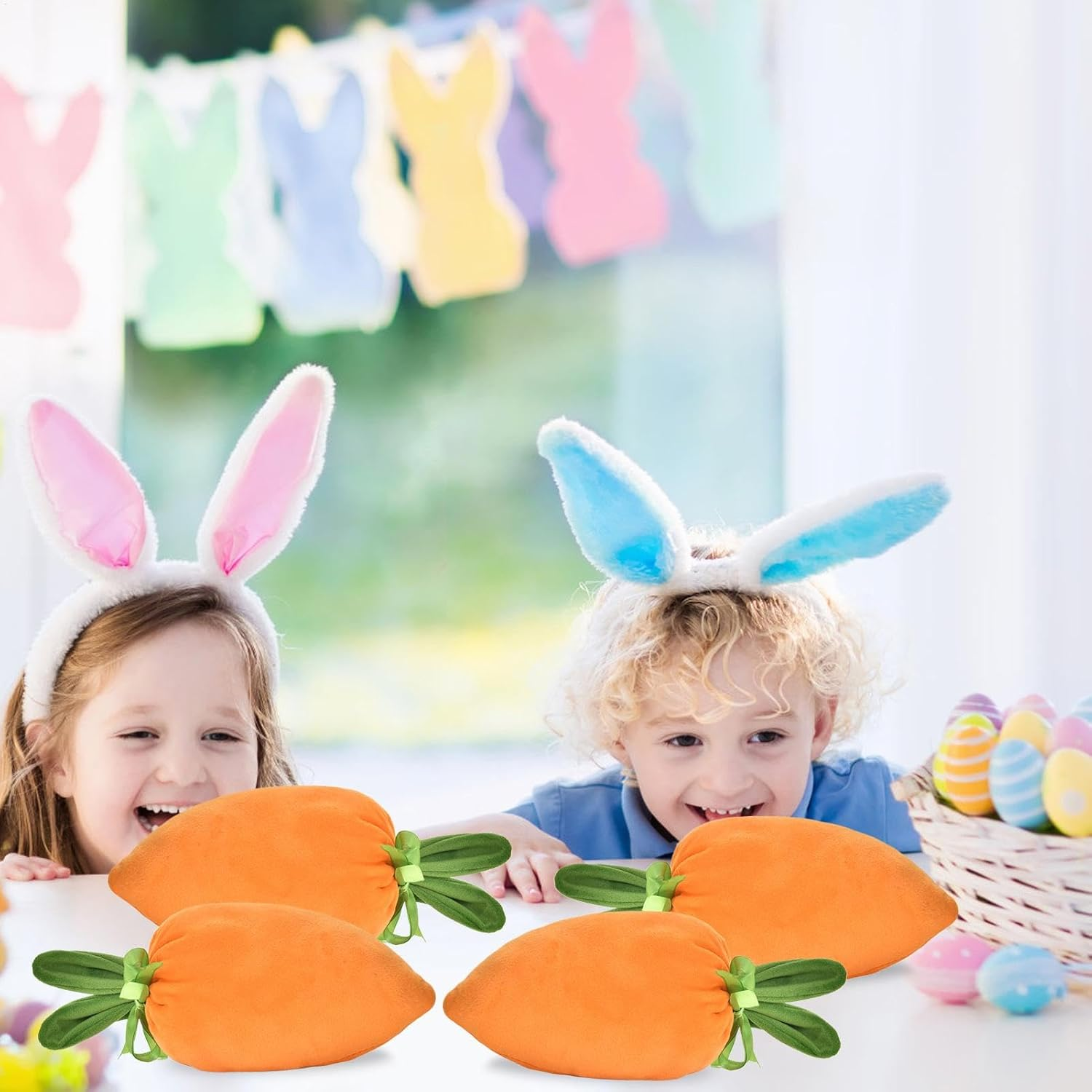 Easter Candy Treat Bags, Velvet Rabbit Ear Bags, Carrot Gift Bags for Spring, Easter Basket Stuffers Bags, Carrot Candy Bags 14X20Cm/5.51X7.87 Inches for Party, Holiday Treat Storage Bags image number 3