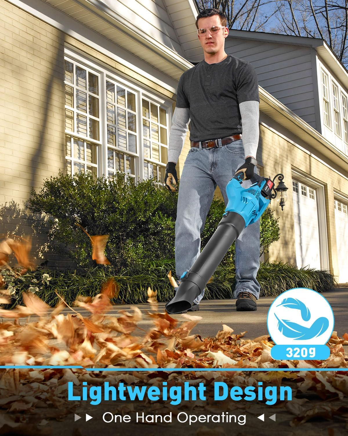 Leaf Blower, 6 Speed Adjustable Mode Detachable Leaf Blower Cordless with 2 2000Mah Batteries and Charger for Lawn Care Blowing Leaves Dust Snow, Blue image number 3