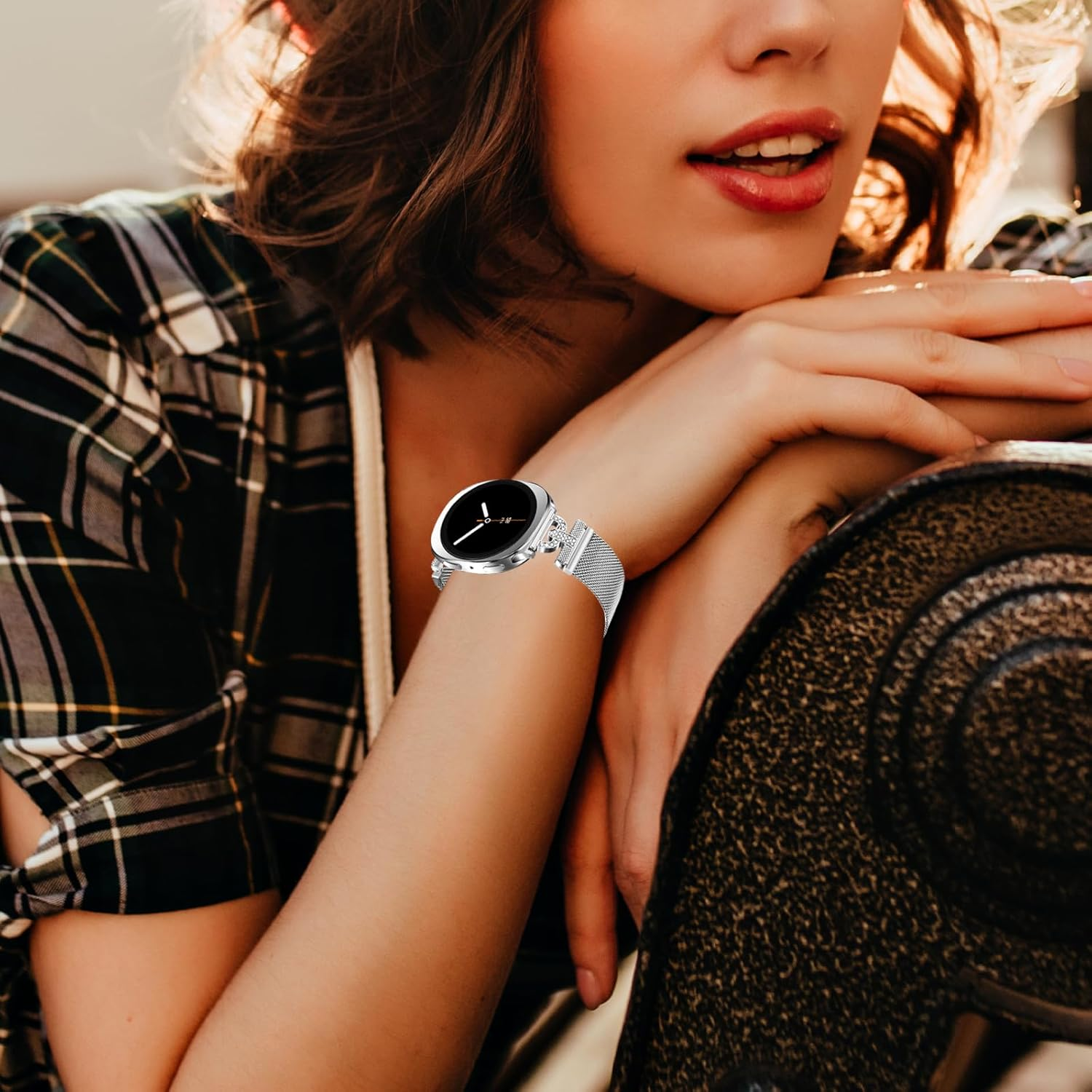 HAYONLIY Metal Magnetic Bands Compatible with Samsung Galaxy Watch 8 40Mm 44Mm/Galaxy Watch 8 Classic 46Mm, Mesh Stainless Steel Dressy Wristband with D-Shape Diamond Women(No Case)