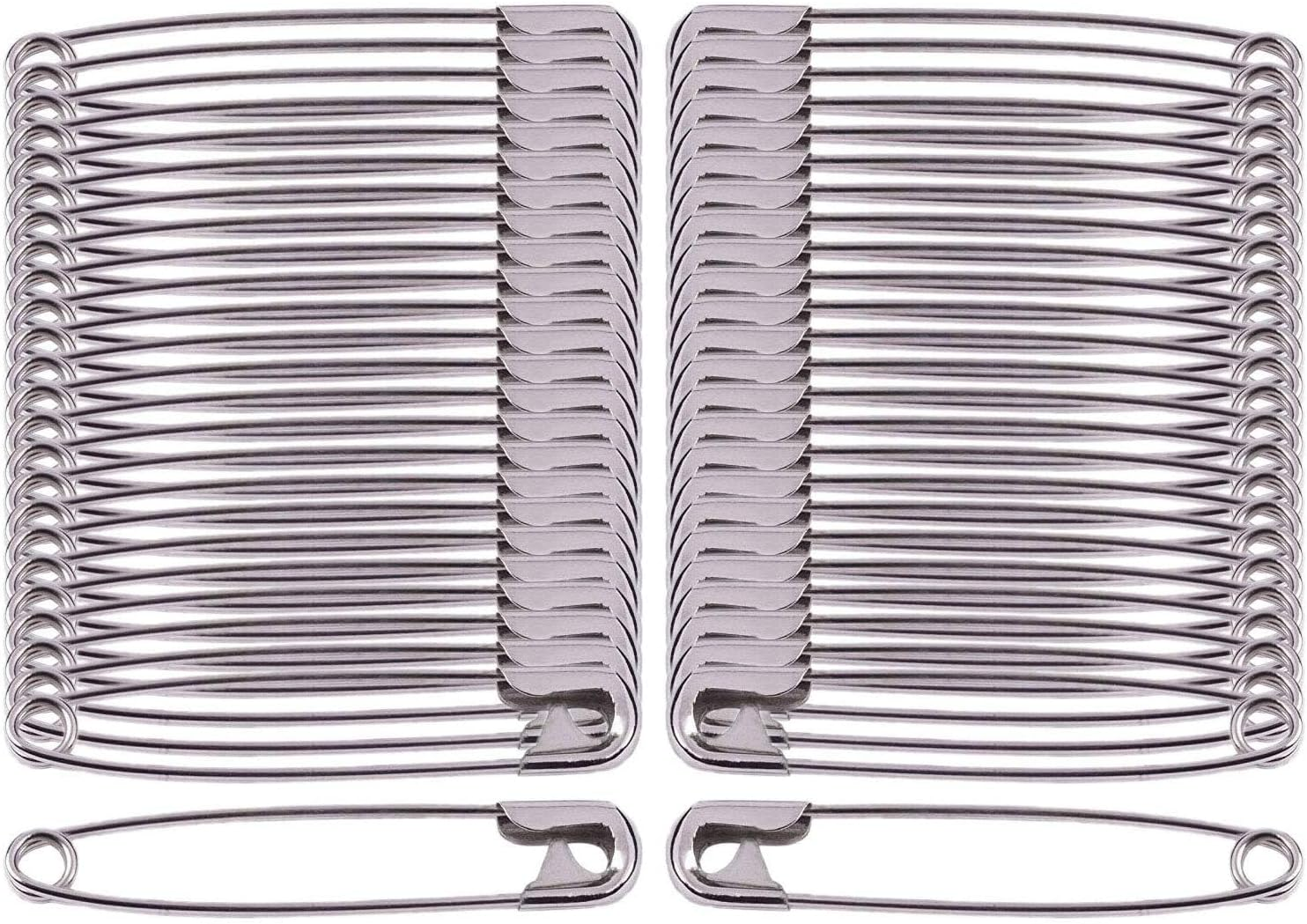 Safety Pins, 50Pcs Large Size Safety Pins Pack, 45Mm/1.7Inch Strong and Heavy Duty Nickel Plated Safety Pin for Clothes, Leather, Canvas, Blankets (Silver) image number 2