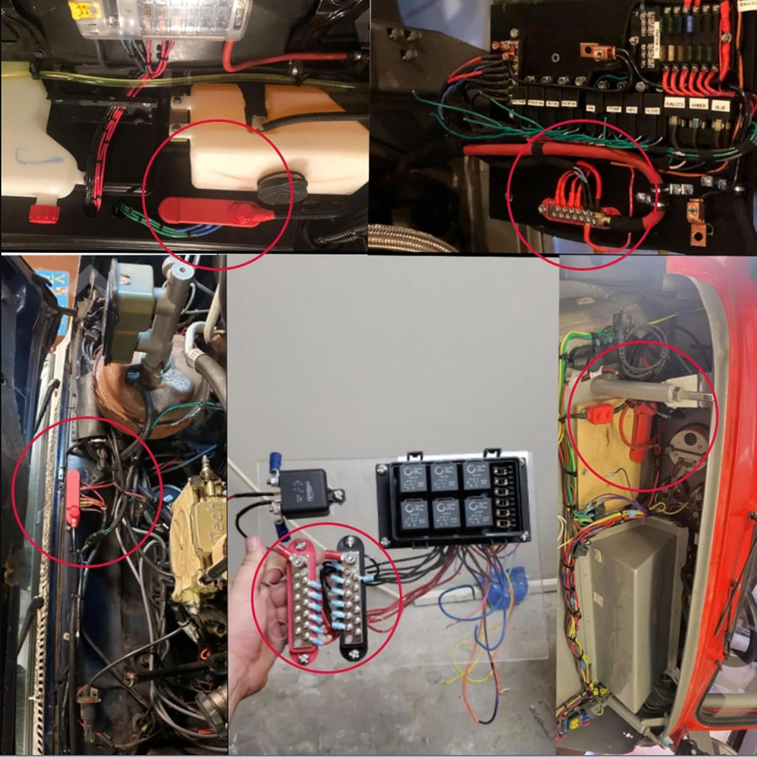 Power Distribution Block 12V 150A 1/4" Stud Marine Bus Bar 12 Volt DC Battery Busbar for Boat Au Tomotive Solar Wiring (Black+Red)