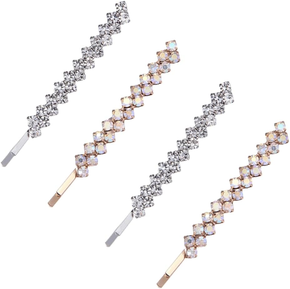 4 Pieces Rhinestone Bobby Pins Bling Crystal Metal Hair Clips Grips Slide Single Row Slim Diamante Rhinestone Bobby Pin for Brides Girls