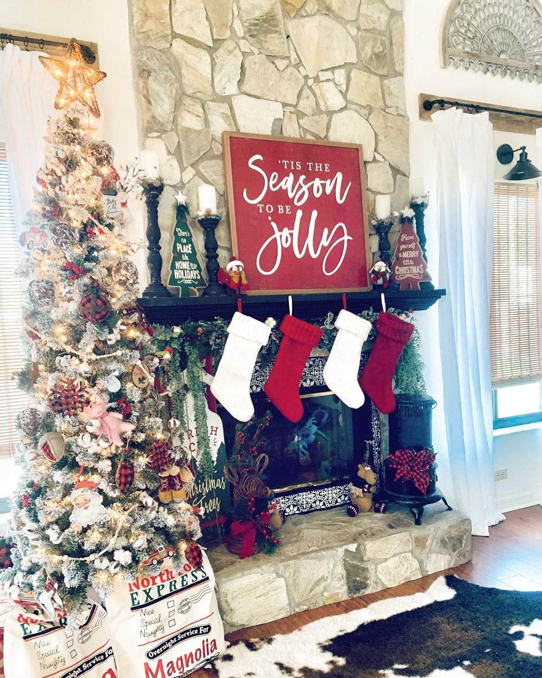 Fesciory 4 Pack Christmas Stockings 18 Inches Large Size Cable Knitted Stocking Gifts & Decorations for Family Holiday Xmas Party, Ivory White and Burgundy - Burgundy,Ivory image number 4