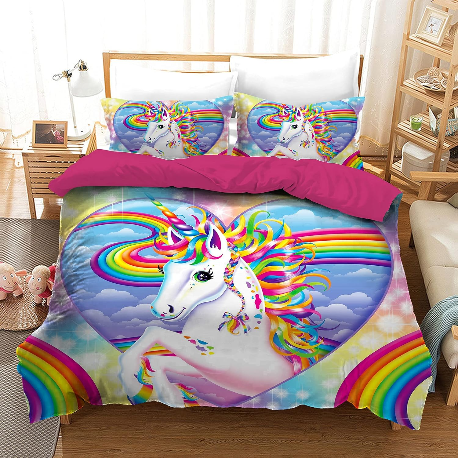 Sweet Heart Unicorn Quilt Doona Duvet Cover Set Queen, 2 Pillow Cases