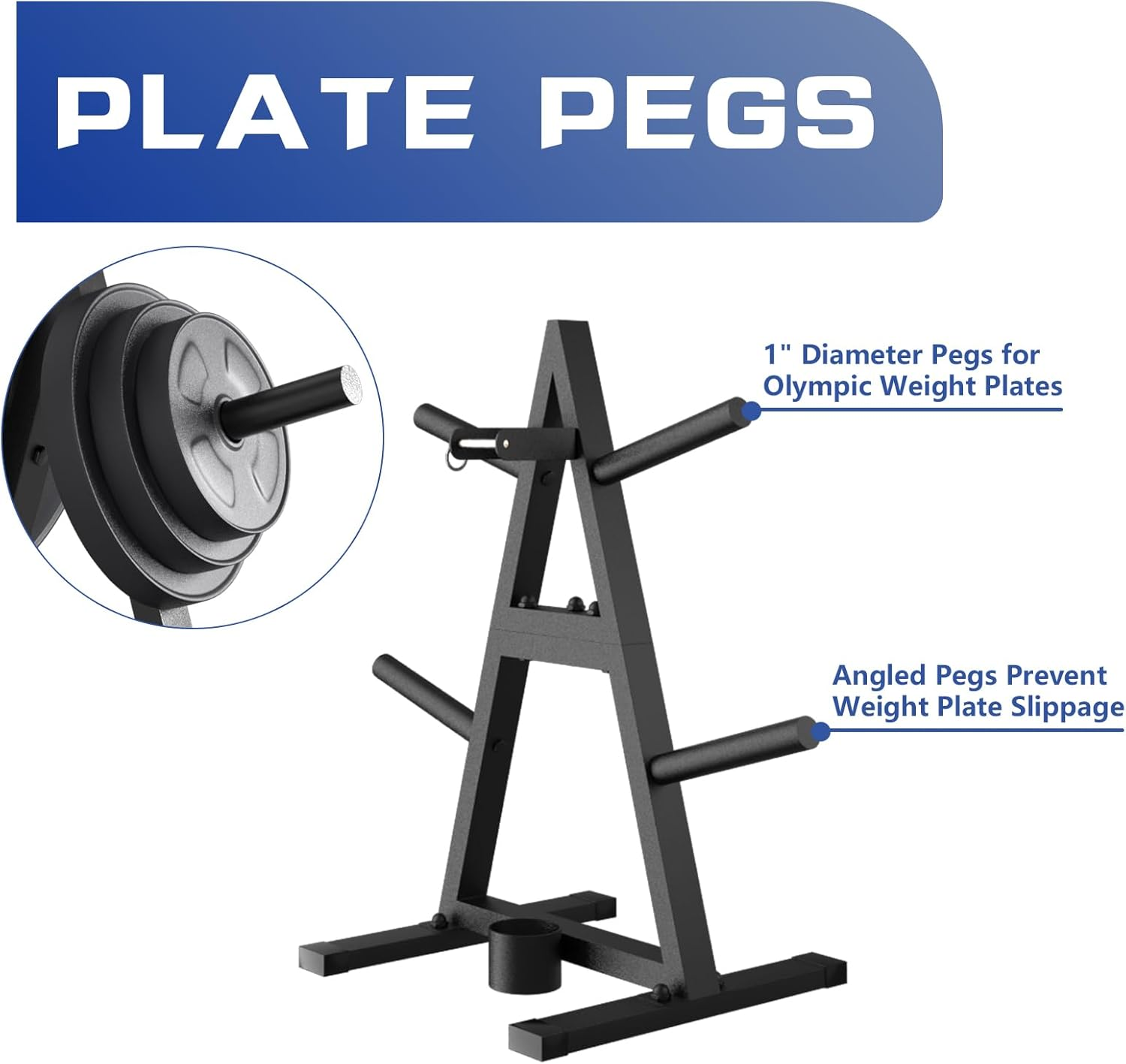 A-Frame Weight Plate Tree for 1" Olympic Plates - Holds 300 Lbs, Dumbbell Rack and Home Gym Storage Stand - Organize Your Workout Area ! image number 3