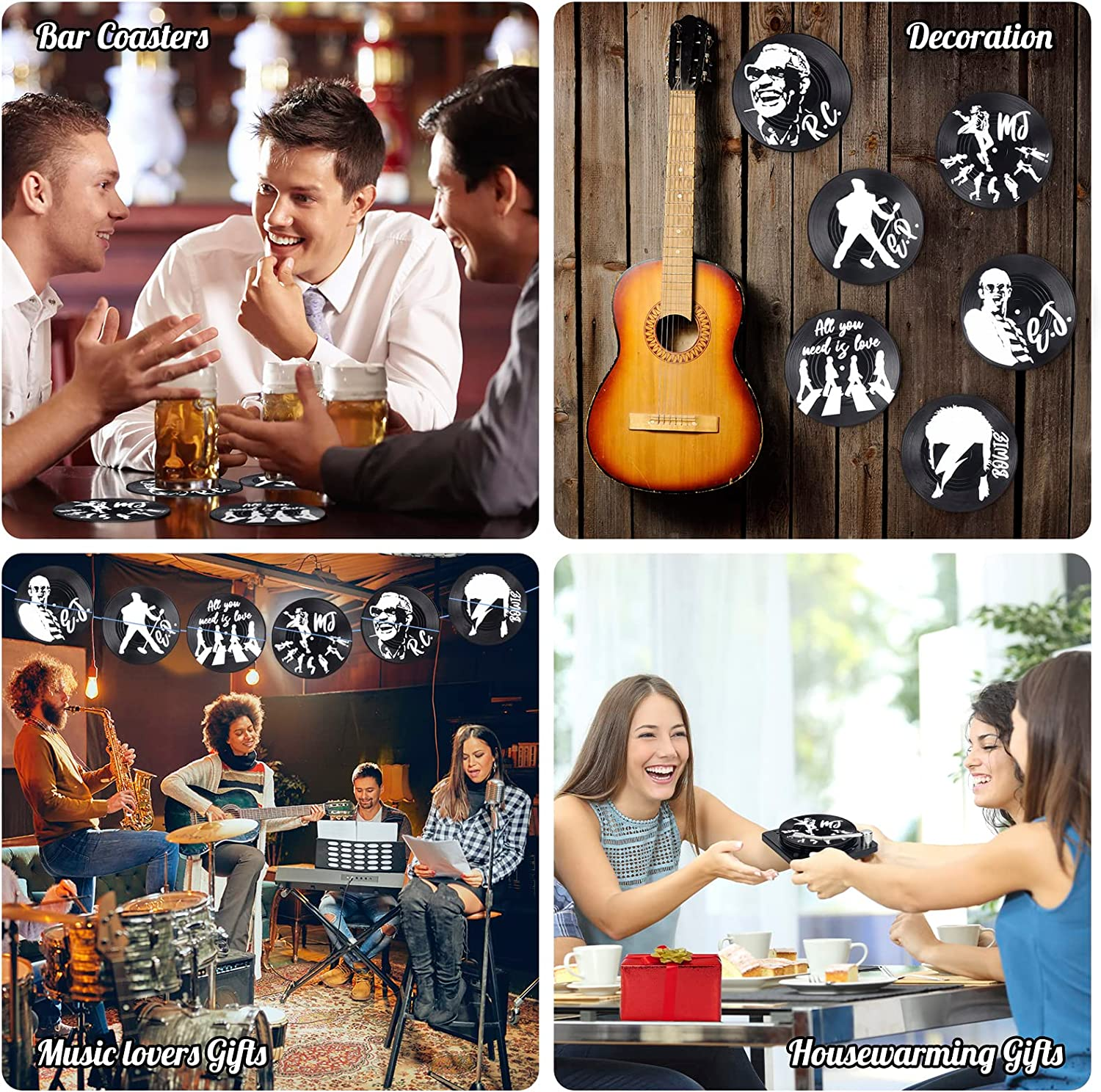 Valdivia Retro Vinyl Record Coasters with Base and Legendary Labels, Coaster Glasses Drink Coasters Set of 6 with Gift Box for Bars, Cafes, Home, Party, Office - Nostalgic image number 4