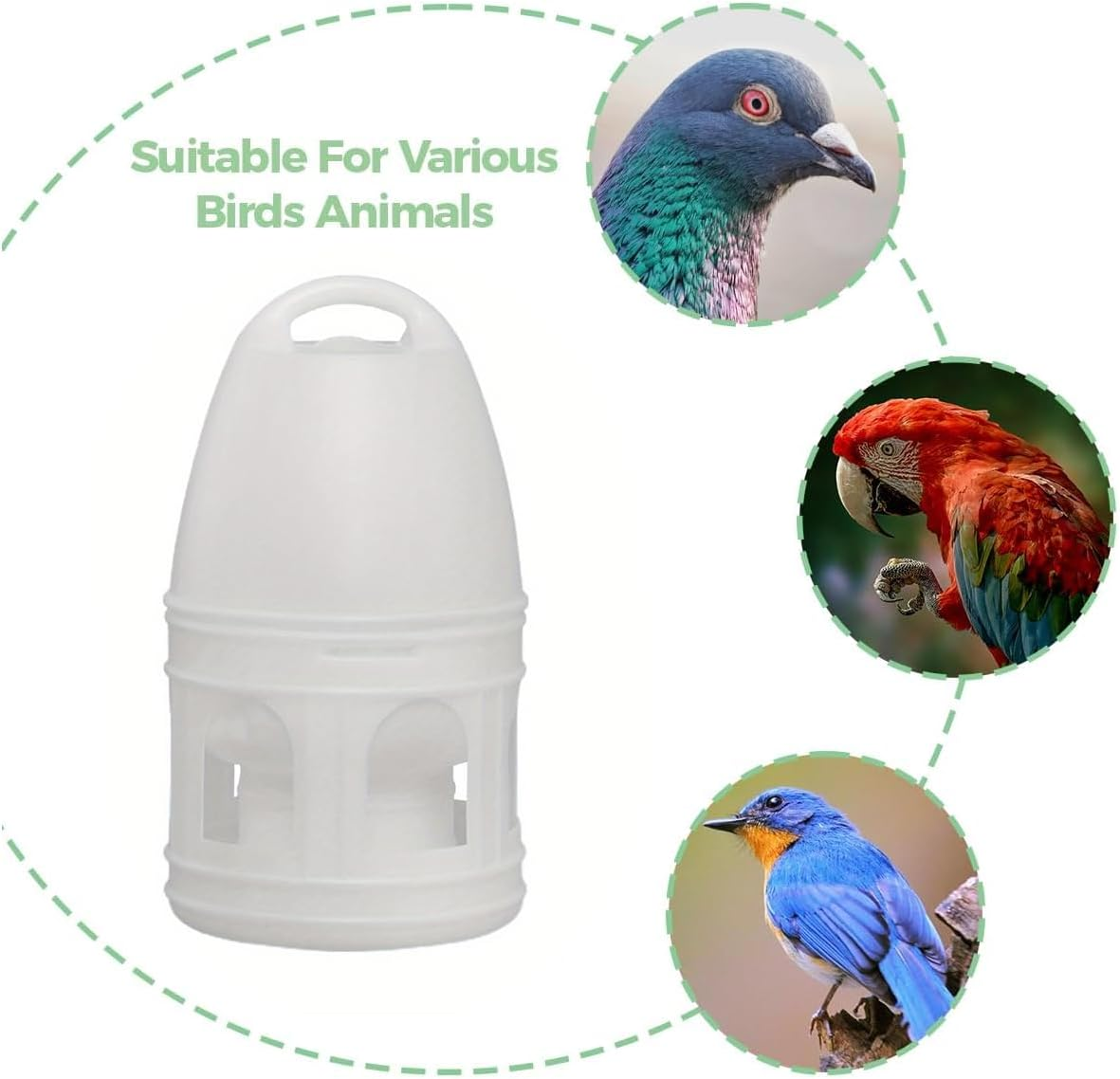 Jade Deals 3L Pigeon Drinker - 11.41&times;6.69In White Plastic Bird Water Dispenser, Automatic Hydration, Multiple Arched Ports, Portable Handle, for Pigeons/Small Birds image number 3
