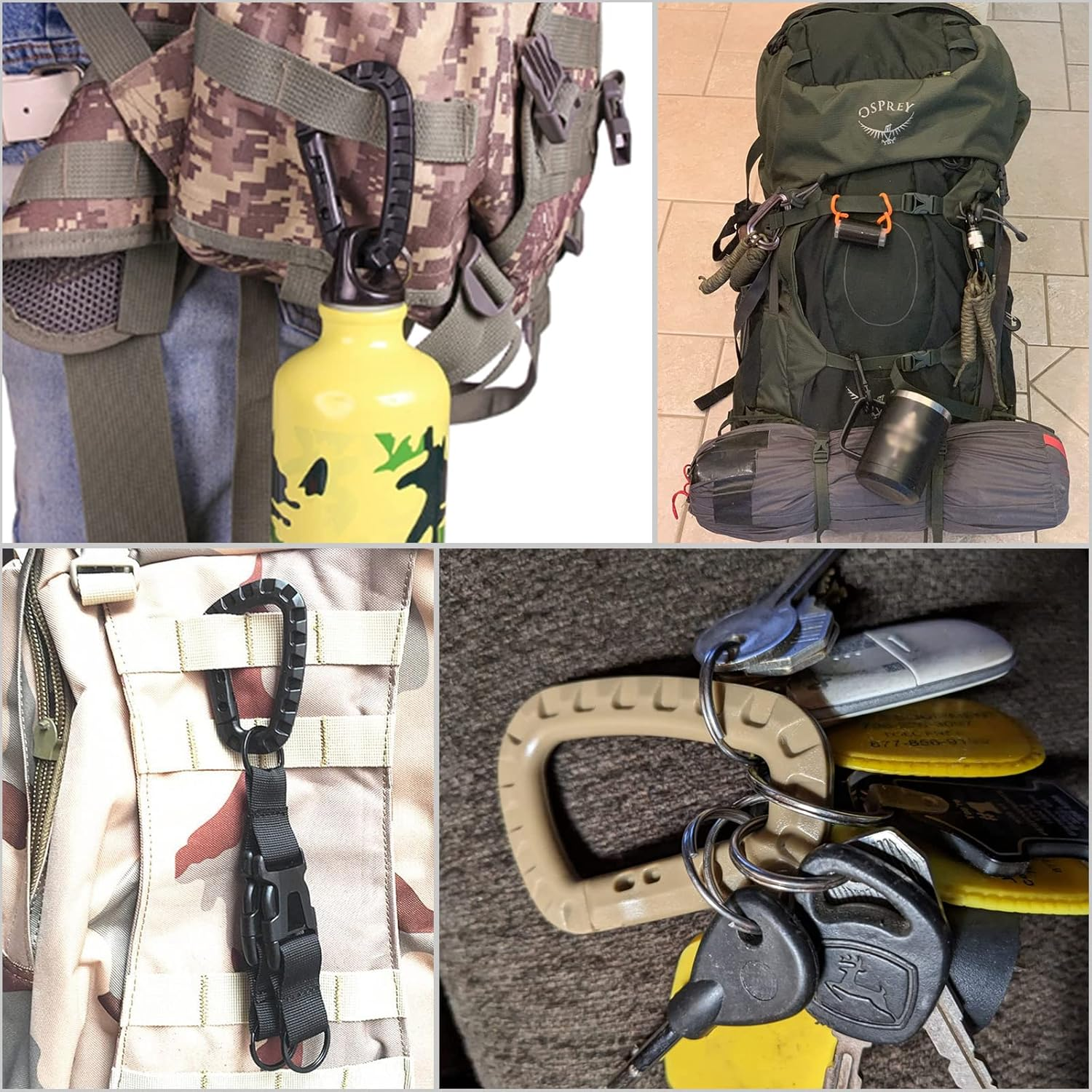 Tactical Gear Clips Plastic Carabiner Keychain Clip D-Rings Spring Snap Hook for Backpack, Molle System, Bag, Key Chain