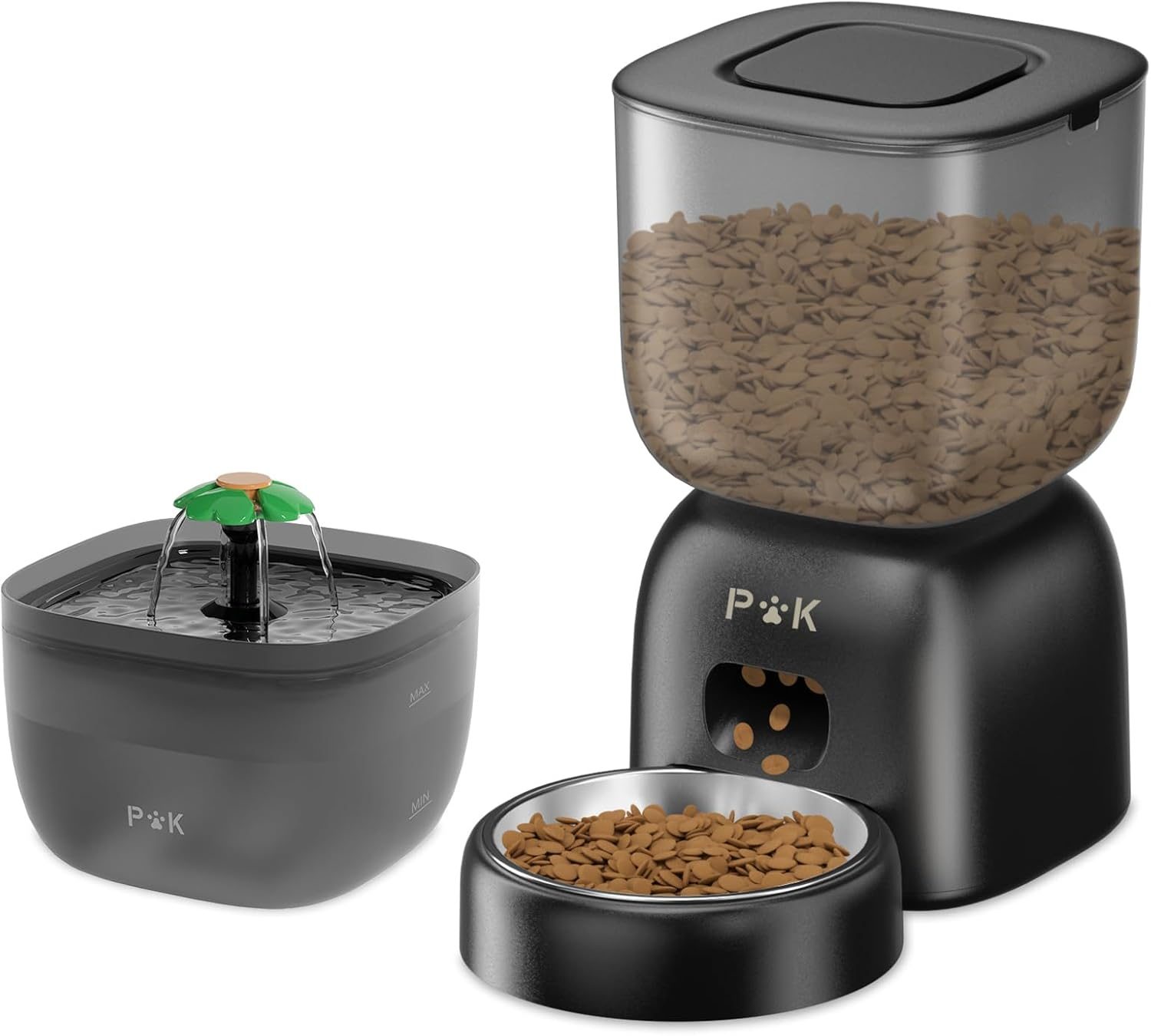 Automatic Cat Food Dispenser and Water Fountain Cat Combo, Battery Life up to 180 Days, Voice Recording 10S, 3L Automatic Bowl and 2L Fountain (Black) image number 1