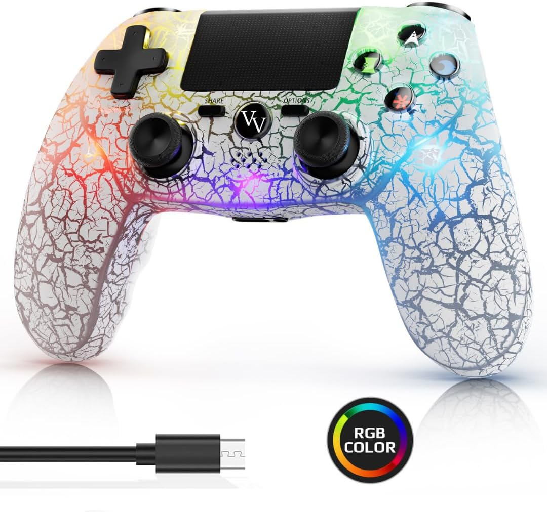 Venture Verse RGB Wireless Controller Made for Ps4,Wireless Remote Control Compatible with Playstation 4/Slim/Pro,With Double Shock/Audio/Six-Axis Motion Sensor(Cracked White) image number 5