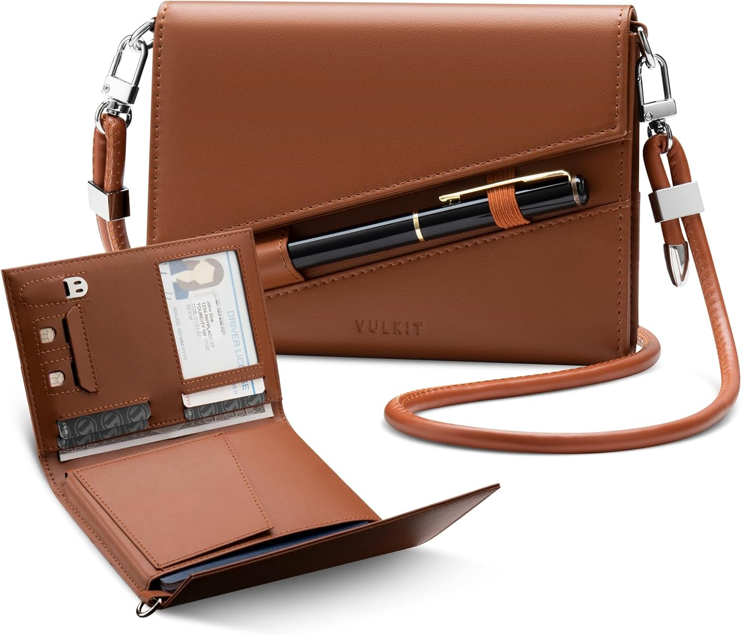 VULKIT Passport Holder Wallet for Travel, RFID Blocking Leather Passport Card Cover Case Travel Essentials with Lanyard for Men and Women Pink