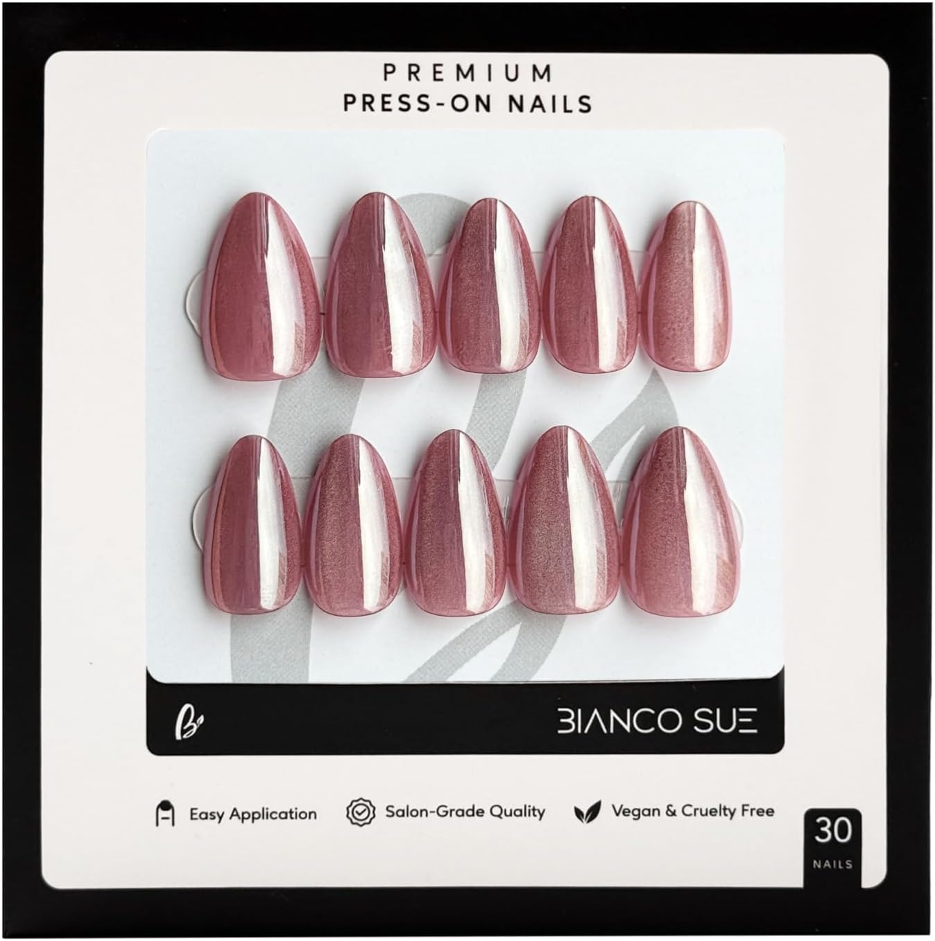 Amber Luxe | Bianco Sue Press-On Nails | Rose Pink Almond False Nails, Reusable Stick-On Fake Nails with Adhesive Tabs & Glue | Salon-Grade Quality | 30 Nail Kit in 15 Sizes image number 1