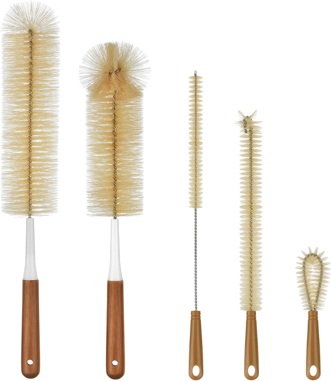 Alink 5-Pack Bottle Brush Cleaner - Long Bamboo Handle Water Bottle Straw Cleaning Brush for Washing Narrow Neck Beer Wine Decanter, Baby/Sports Bottle, Kombucha,Thermos, Contigo image number 6