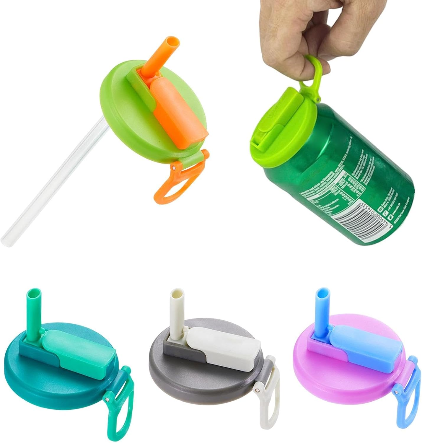 4-Pack Soda Can Lids with Straw,Silicone Straws Soda ​Can Covers,Straw Soda Can Lid,Bpa_Fr Ee, Reusable for Can Covers for Soda, Beverage, Juice,Seltzer,4 Color image number 3