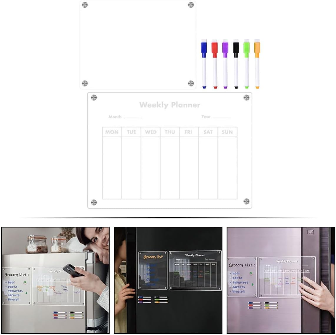 BUTIFULSIC 1 Set Dry Erase Board for Fridge Board Magnetic Fridge Magnetic Planning Board Schedule Writing Board Small Dry Erase Boards Fridge Board Refrigerator Kitchen Supplies A4 Acrylic image number 3