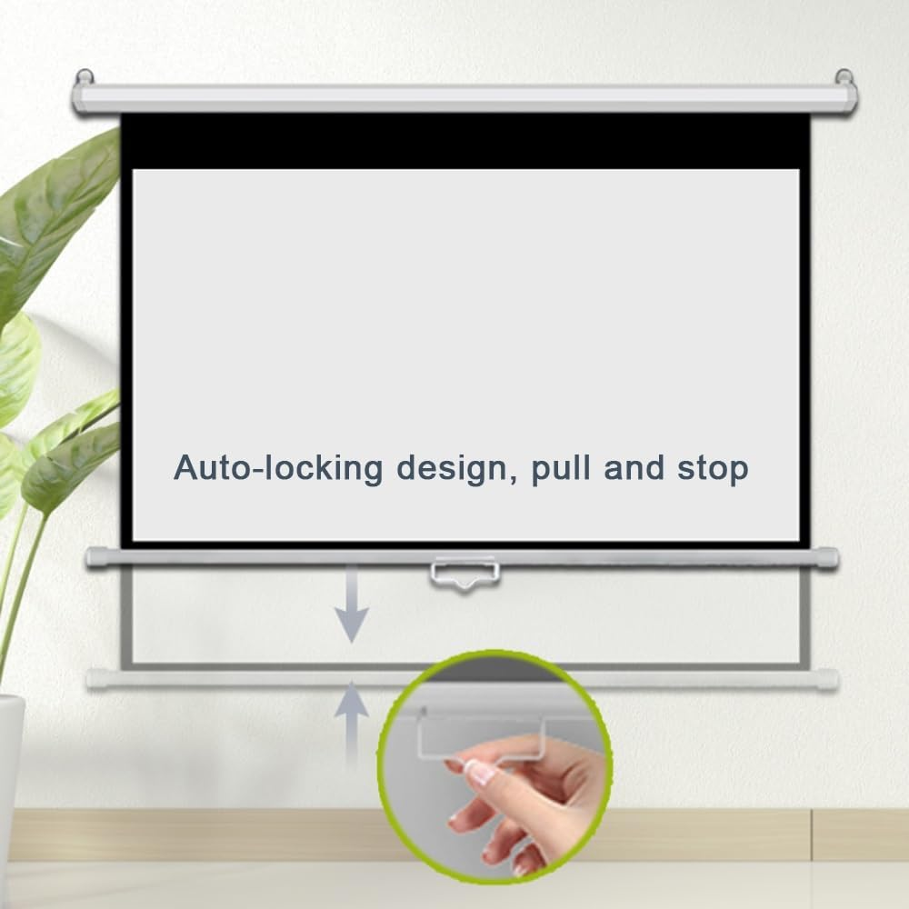 60"/72" Manual Pull down Projector Screen Auto-Lock, 4K HD Movie Screen for Office/Home Cinema/Outdoor, Retractable Projector Screen, Wall/Ceiling Mounted(60Inch(4:3))