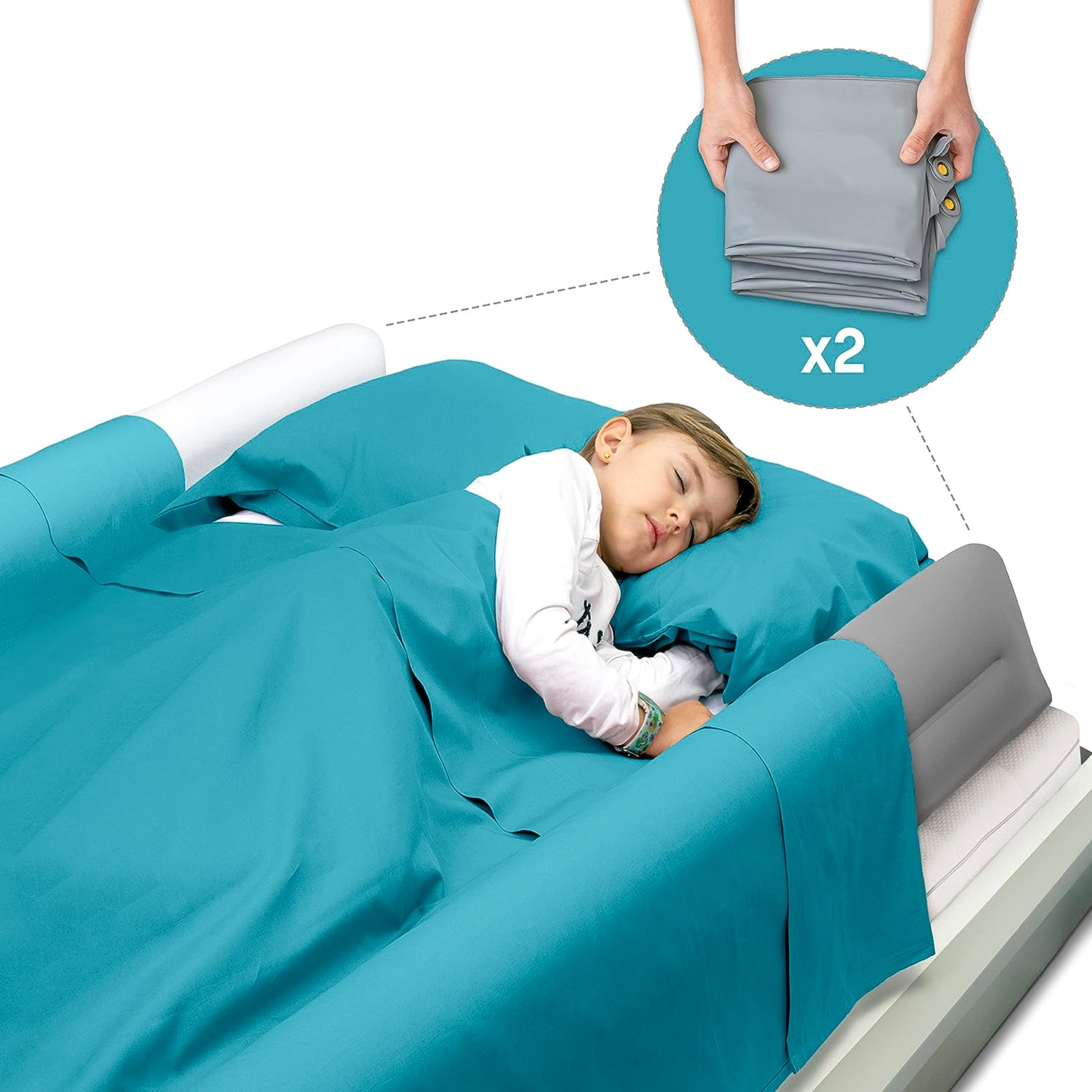 BANBALOO - 2-Pack Inflatable Bed Bumper for Children - Child Fall Protection, Inflatable Travel Bed Rail, for Fold-Away, Single, Double, Queen Size, King Size and Montessori Beds