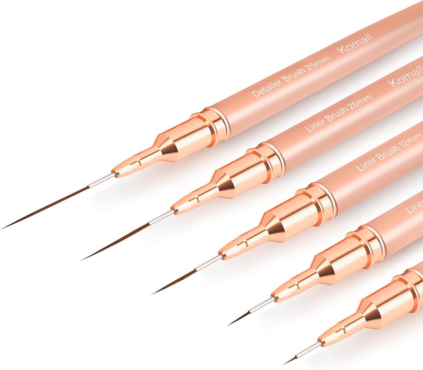 Metallic Nail Art Brushes, 5Pcs Liner Brush Set, UV Gel Polish Painting Art Design Pen for Long Lines, Thin Details, Fine Drawing Sizes 4/8/12/20/25Mm(Champagne Gold)