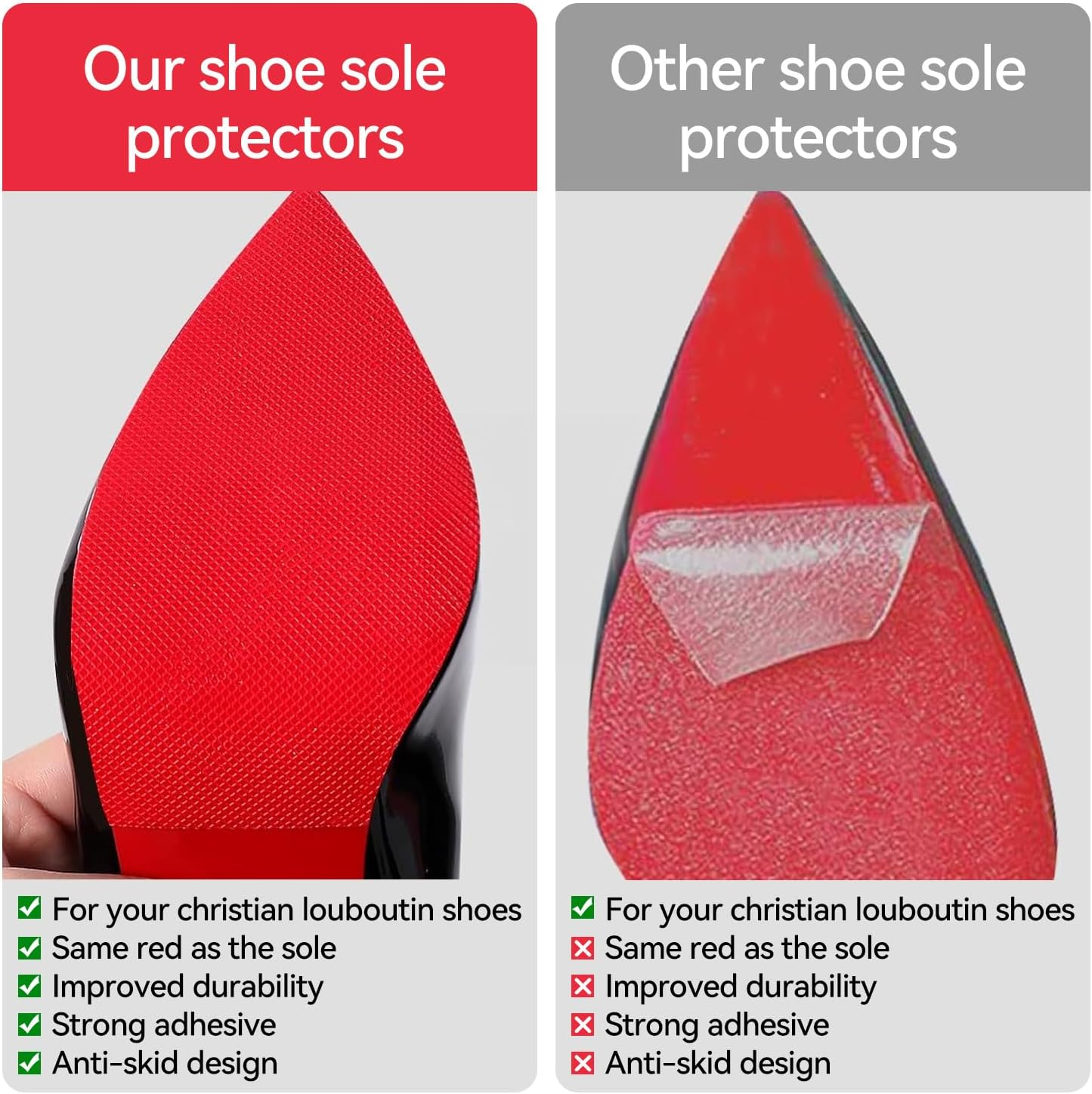 4 Pack Sole Protector Shoe Pad Red Non Slip Grips on Bottom of Shoes Cushion for High Heels Leather for Women image number 1