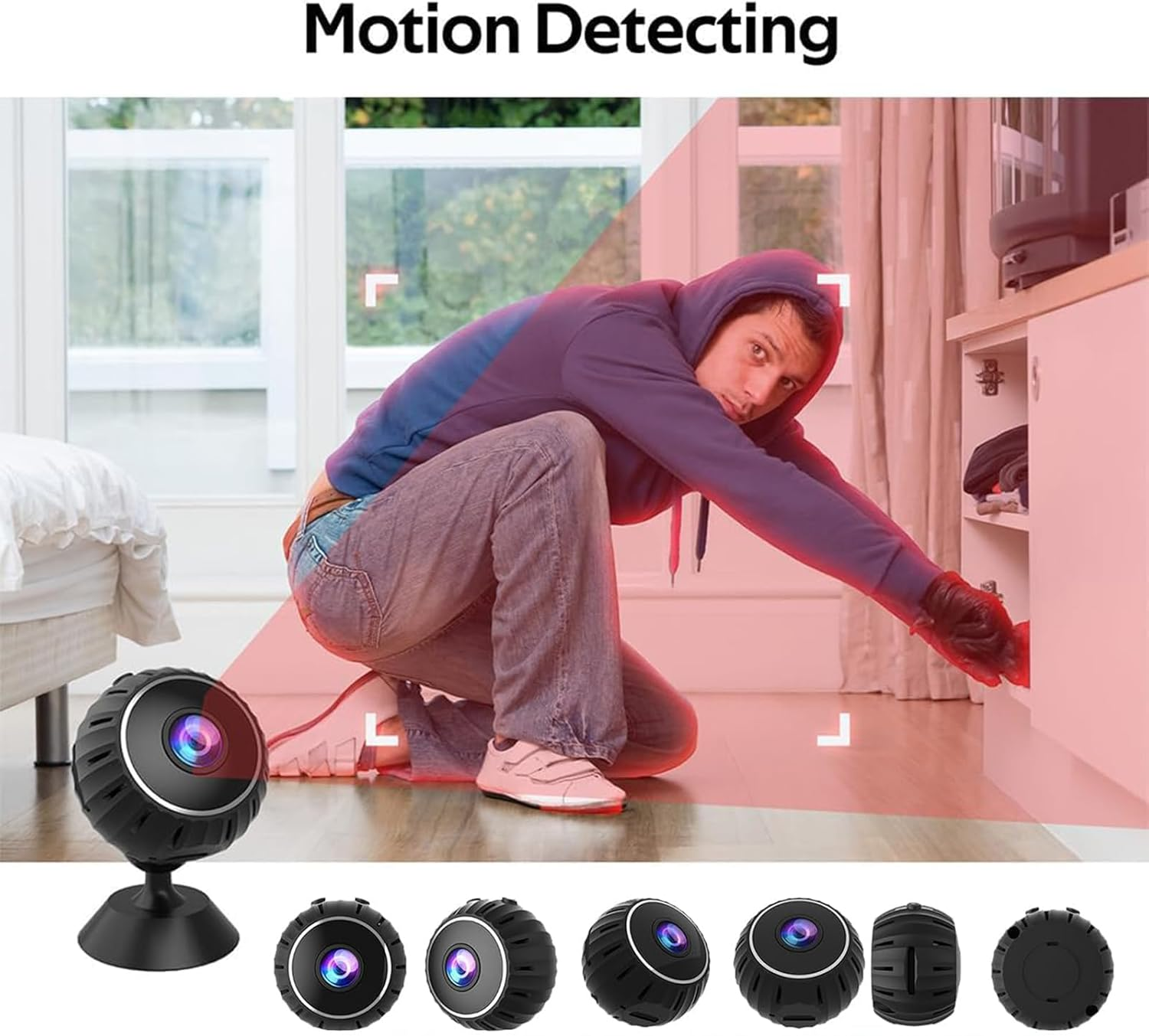 Wireless Security Camera with 360&deg; Rotation, Wifi Mini Camera with Motion Detection, Night Vision, Wide Angle Lens, Portable Baby Monitor & Home Office Surveillance Camera &ndash; Black image number 1