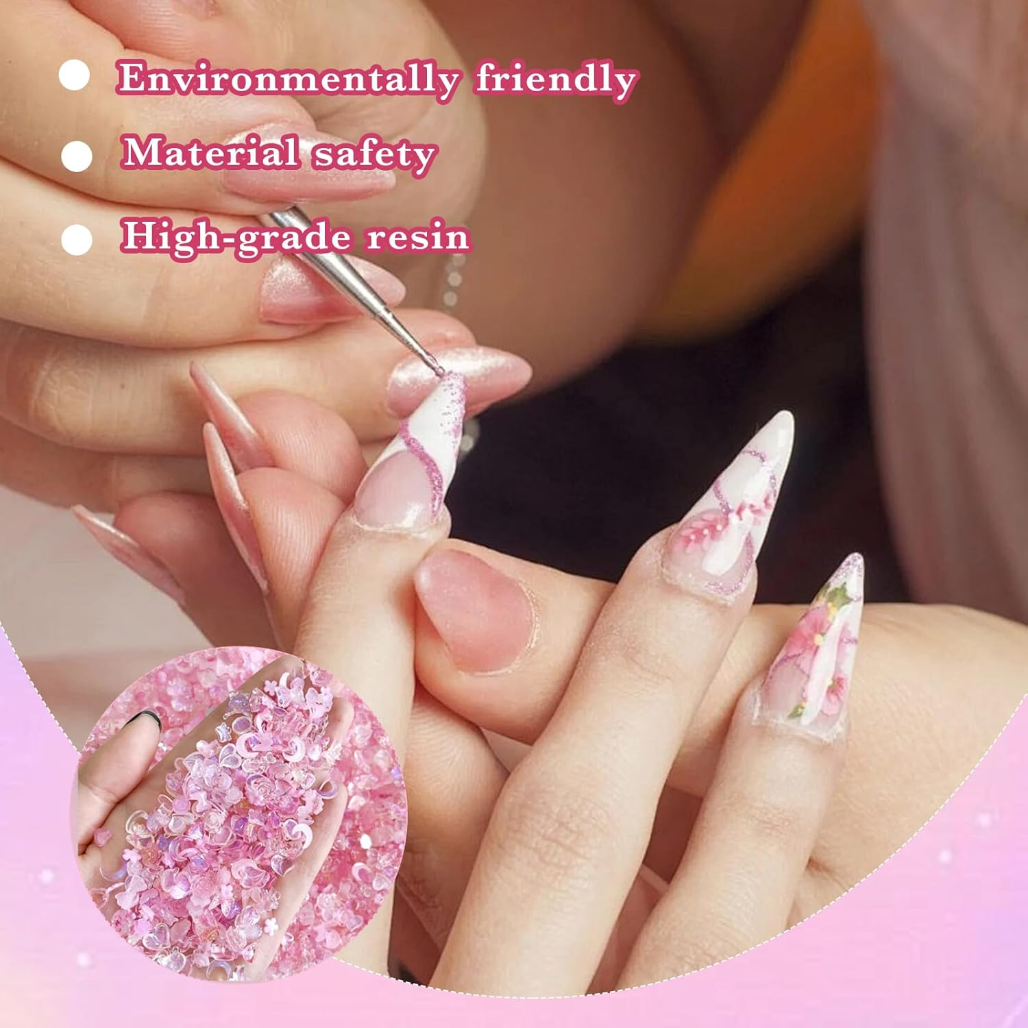 30G Pink Cute Kawaii 3D Nail Charms,Bow Star Moon Rabbit Fishtailsnake Peach Blossom Camellia Love Shell Nail Gems and Charms Bulk,Resin Charms for Acrylic Nail Decoration DIY Crafts,Junk Case Charm