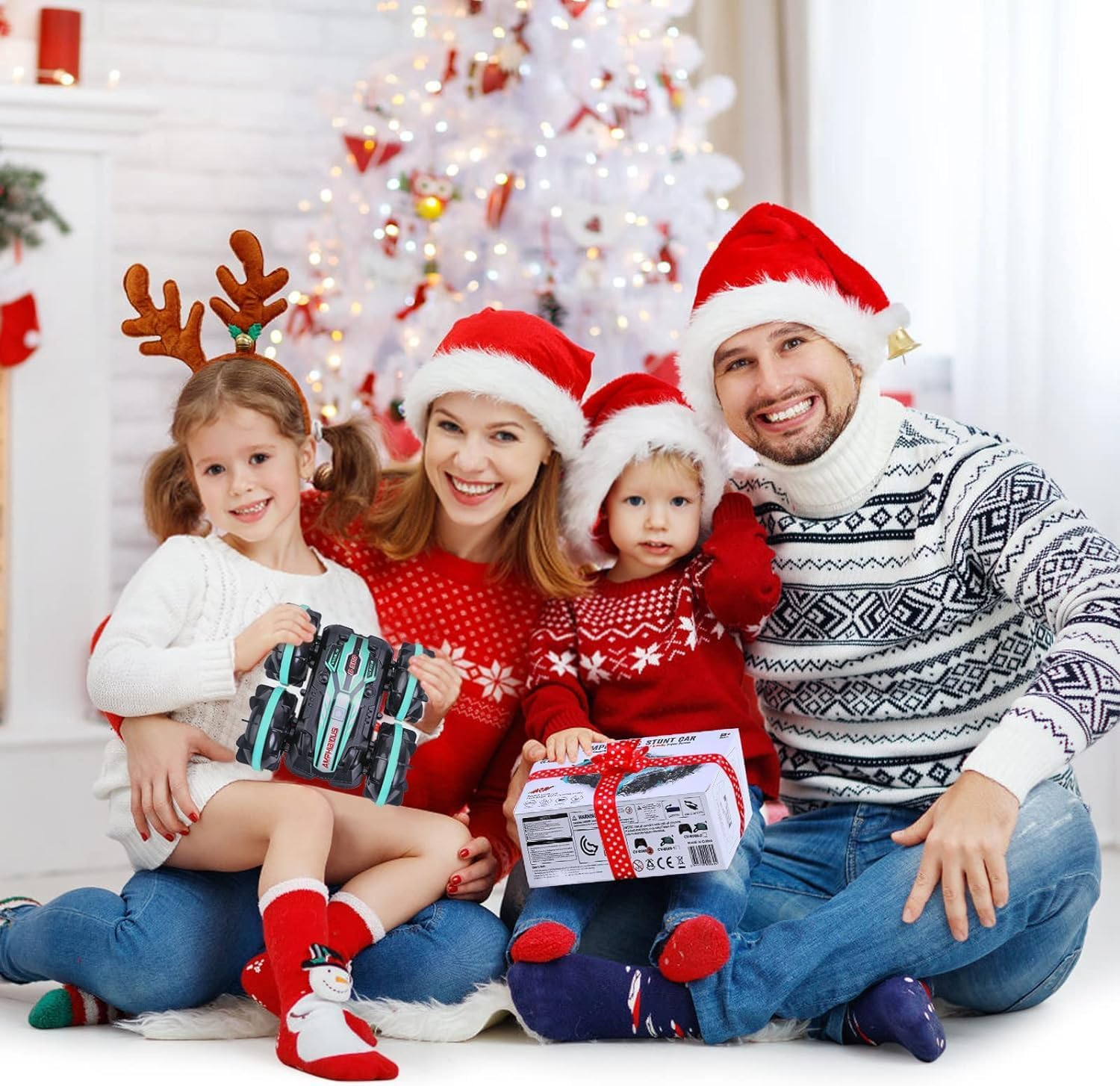 Remote Control Car Amphibious RC Cars for Kids 2.4Ghz Double Sided 360&deg;Rotating 4WD Stunt RC Car Toy Waterproof Boat off Road RC Race Toy Cars for Boys and Girls (Blue)