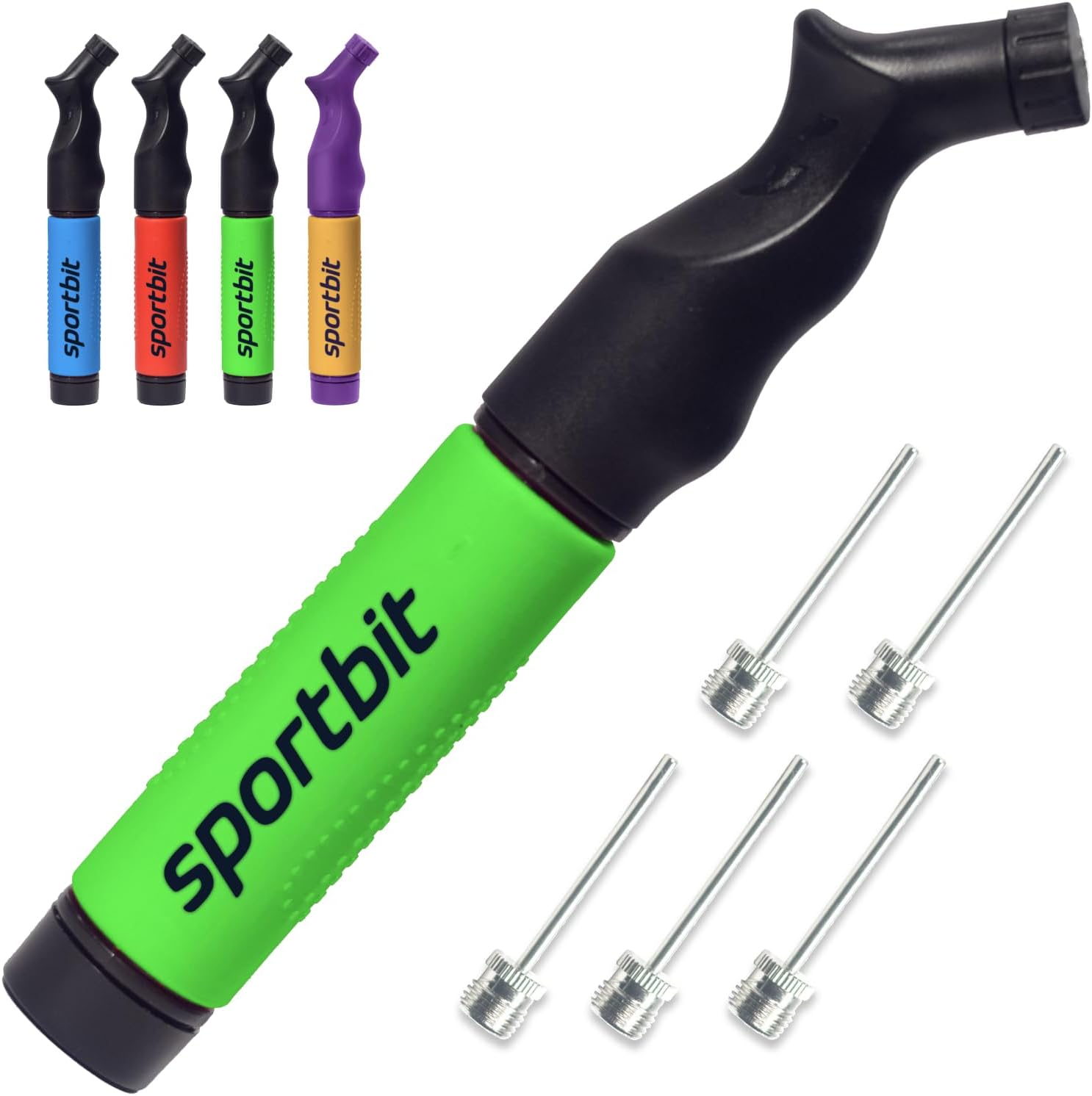 SPORTBIT Ball Pump with 5 Needles - Push & Pull Inflating System - Great for All Sports Balls - Volleyball Pump, Basketball Inflator, Football & Soccer Ball Air Pump - Goes with Needles Set