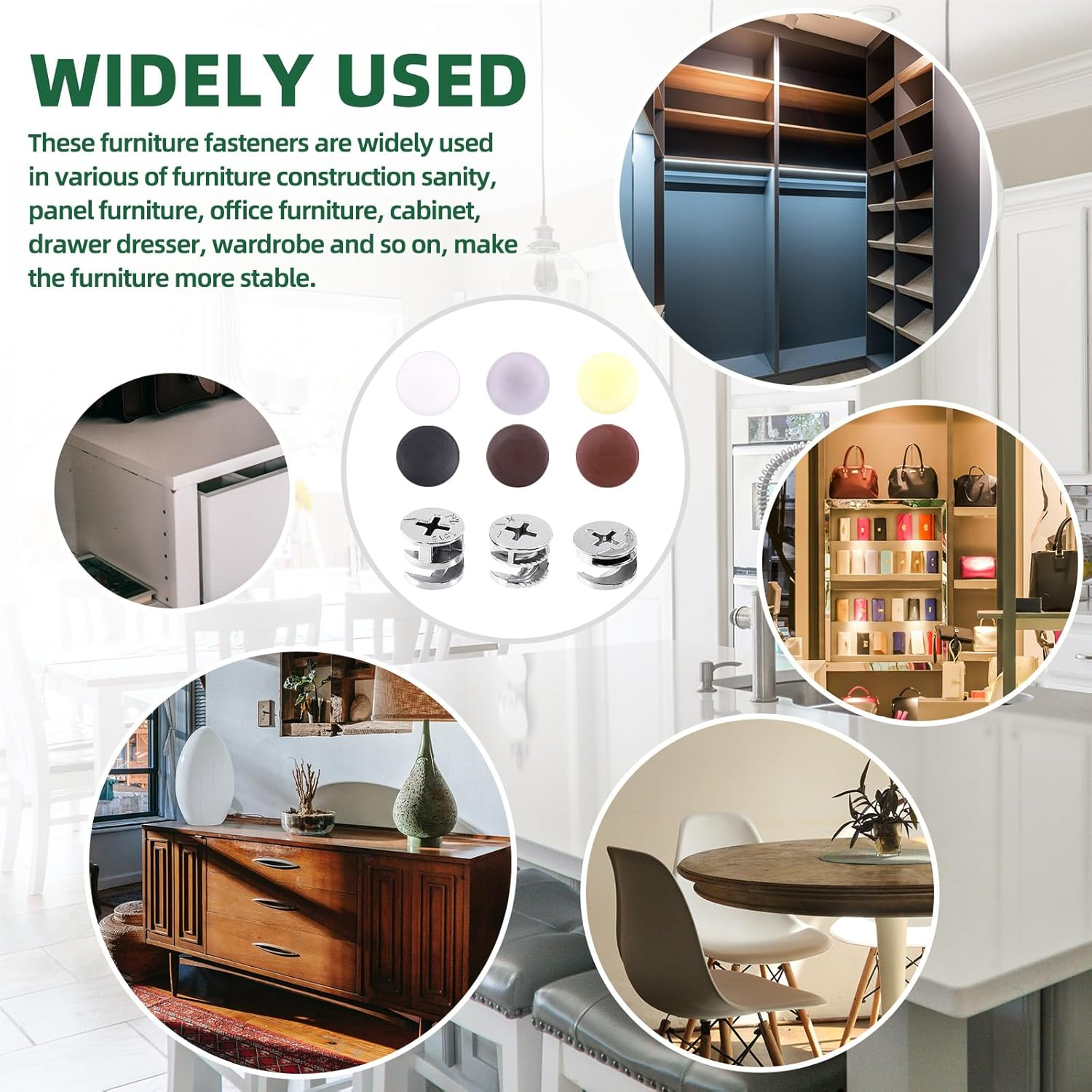 Keadic 120Pcs Furniture Connecting Cam Lock Fittings Assortment Kit with Plastic Screw Cover Caps, Joint Connector Nut Cabinet Connectors Hardware Bolts for Wardrobe Drawer Closets Bed image number 5