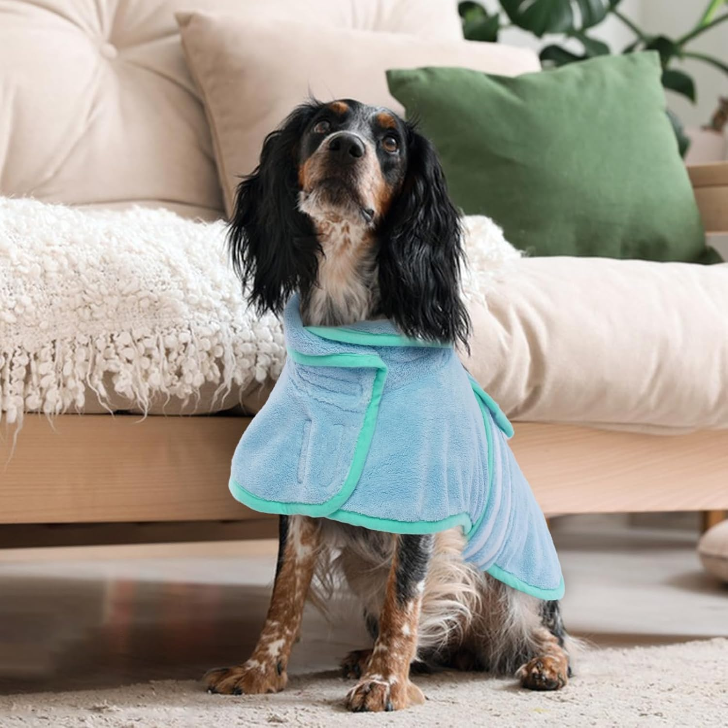 Dog Drying Towel, Dog Bathrobe Towel Microfiber Water Absorbent Adjustable Pet Shower Towel for Small Medium and Large Dogs(Blue, L) image number 2