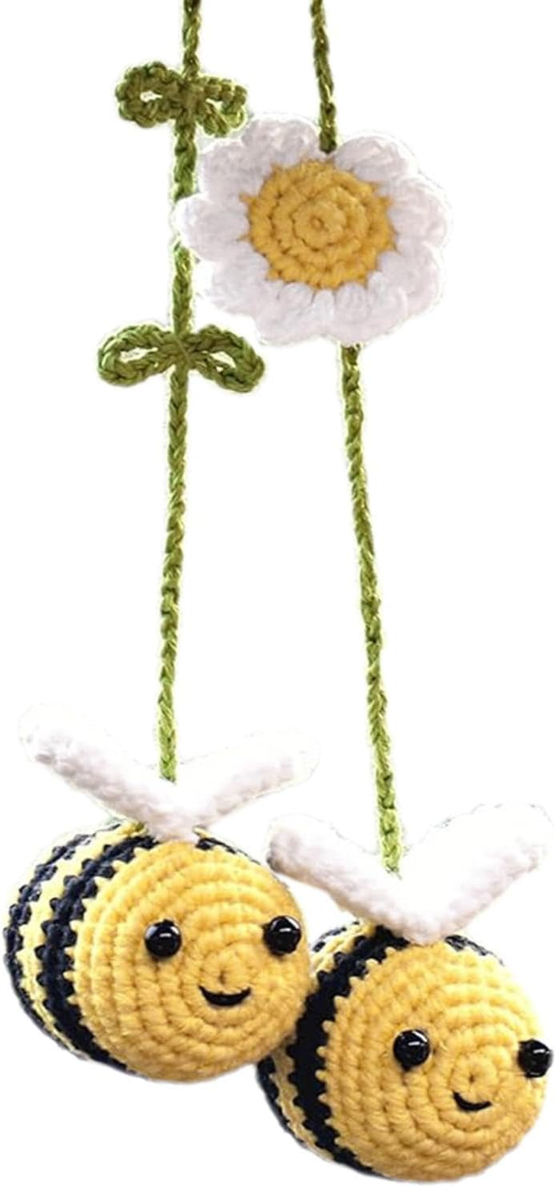 Knitted Car Decoration, Bee Handmade Crochet Car Ornament, Crochet Car Accessories, Cute Flower Knitting Pendant, Automotive Interior Decoration for Bee Lovers image number 3