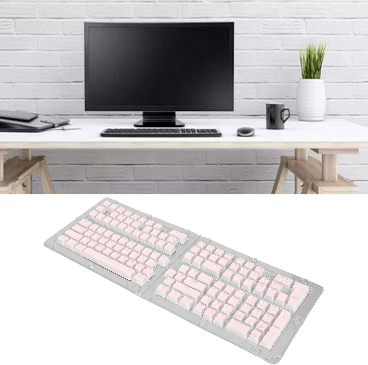 XUMIUZIY PBT Keycaps, 129 Keys Customized Keycap, Pudding Transparent OEM Height Custom Set Two Color Injection Molding DIY Keyboard for Mechanical Keyboards (Pink)