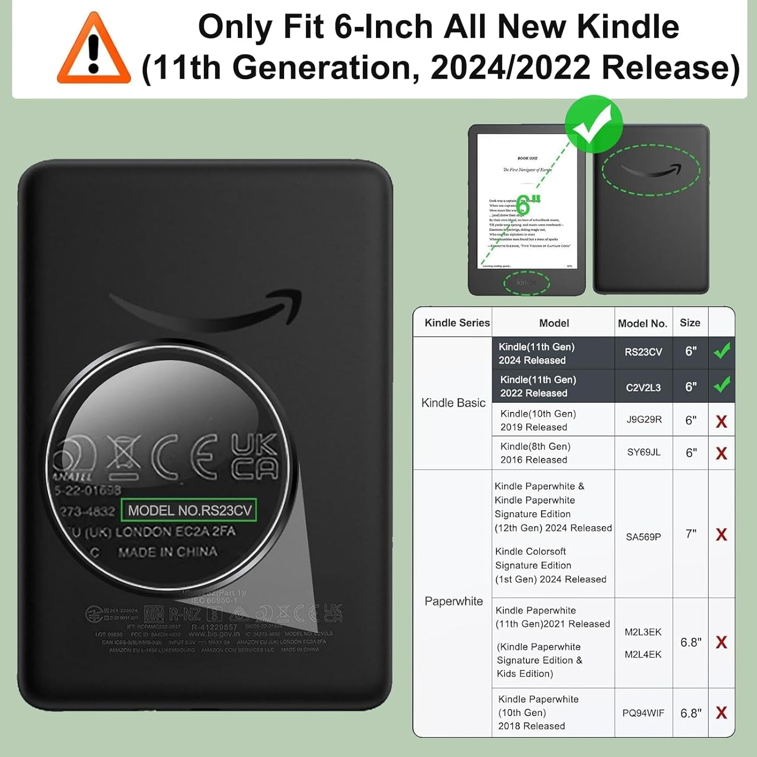 YAVIV Kindle Case for 11Th Gen 2024/2022 &ndash; Slim Clear Silicone Cover with Stand, Shockproof Soft TPU Protective Shell for 6" Kindle E-Reader, Clear Black - Clear Green image number 2