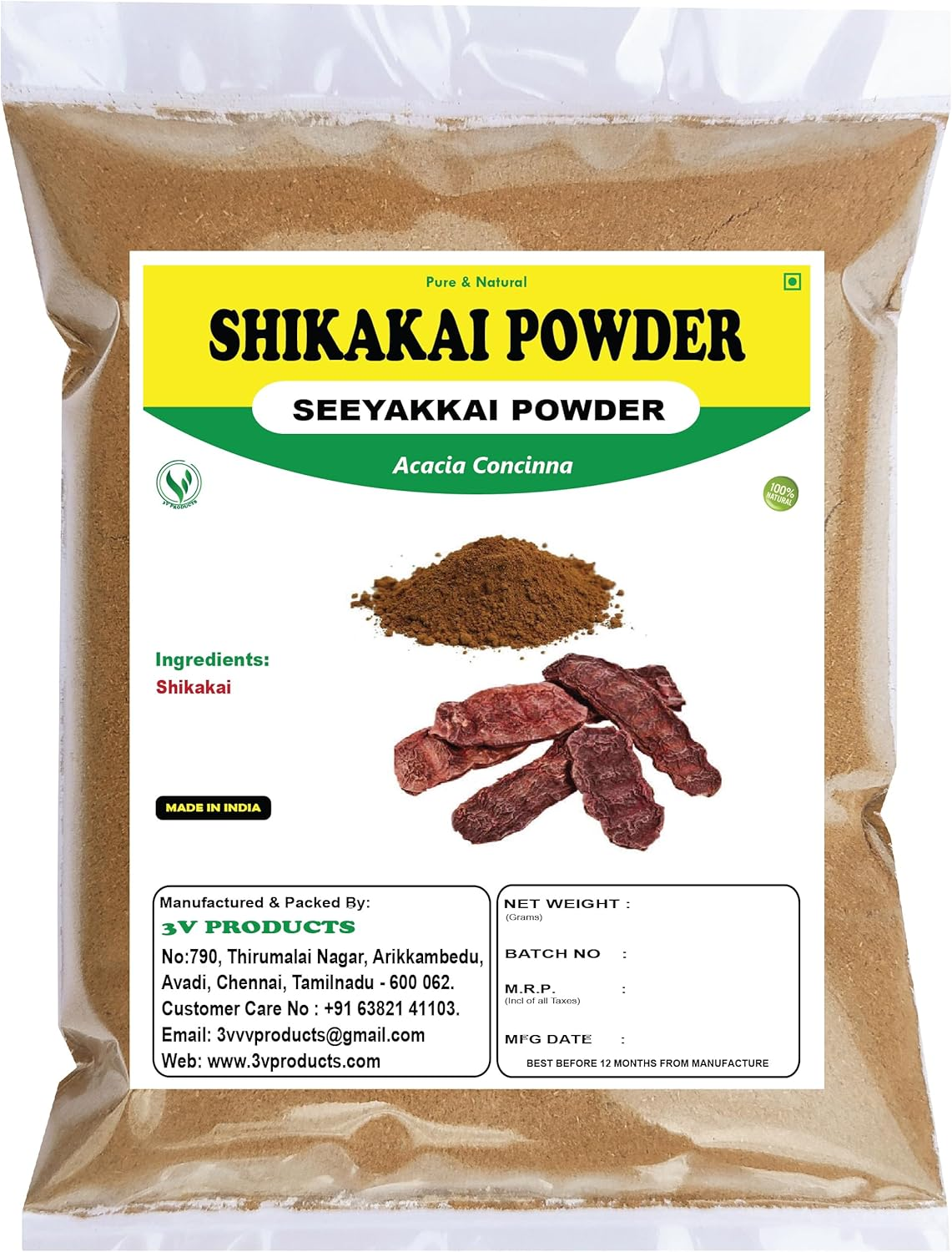 3V PRODUCTS Shikakai Powder - Pack of 2X50G - Acacia Concinna Powder for Natural Hair Cleanser for Deep Cleansing and Soft Hairs
