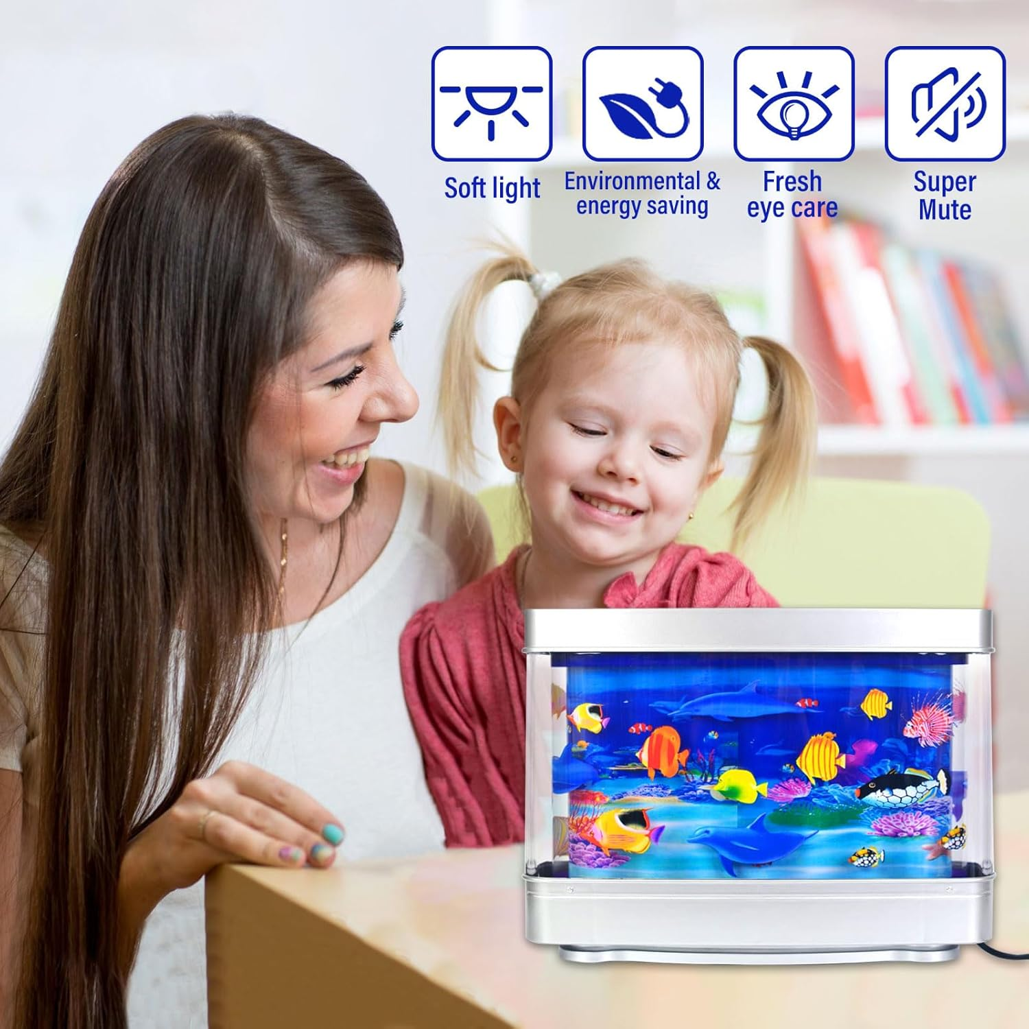 TOGETDREAM Artificial Tropical Fish Aquarium Decorative Lamp Artificial Fish Tanks with Moving Fish Fake Sensory Ocean Mini Fish Tank Decoration Ornaments Virtual Charming Fantastic Lamps Night Light image number 3