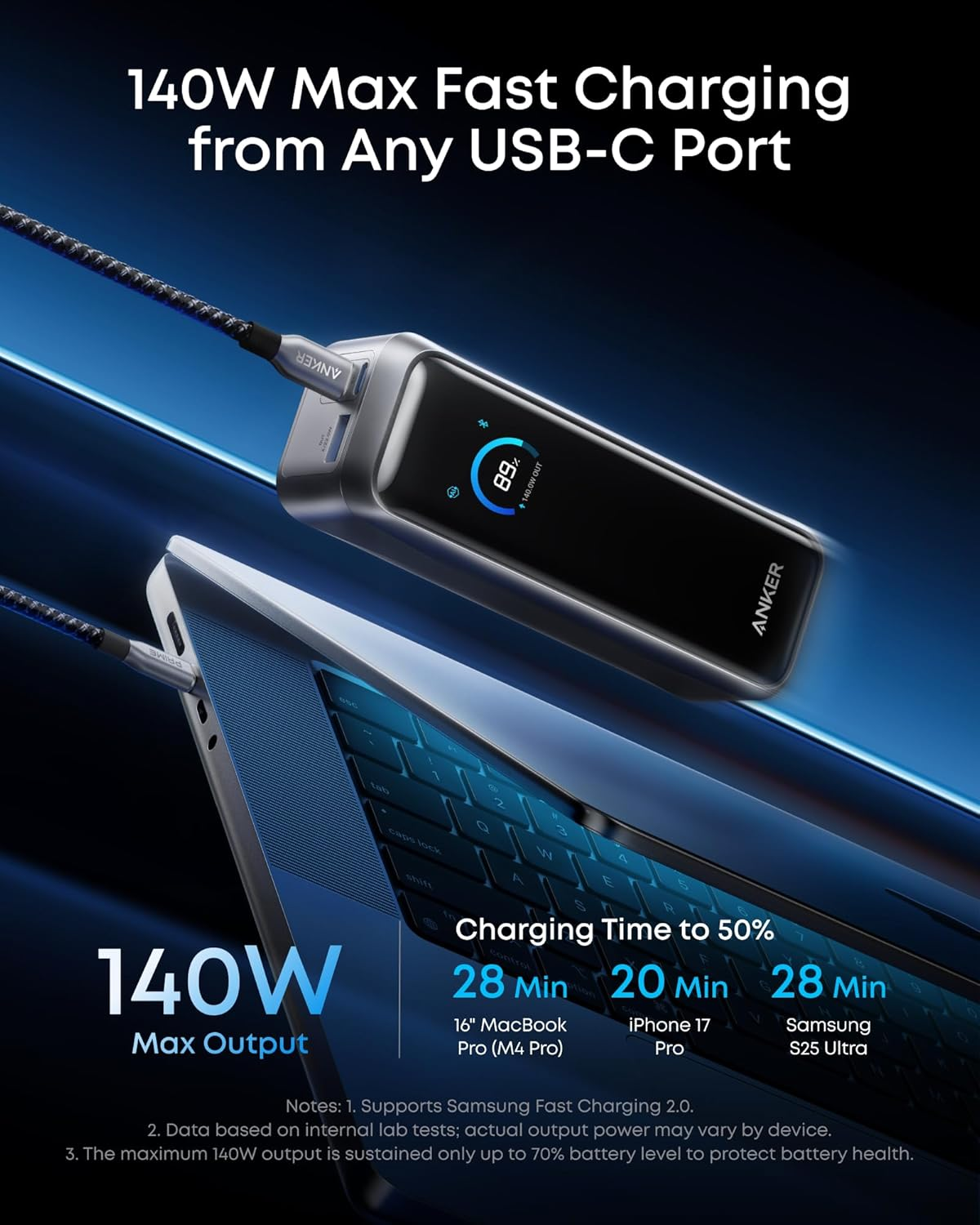 Anker Prime Power Bank, 20,100Mah 3-Port Portable Charger with 220W Output, Two-Way Charging, Flight-Approved, App Control, for Macbook, Iphone 17/16/15 Series, and More, Charging Base Not Included image number 2