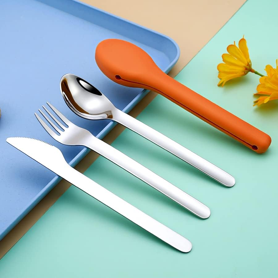 ARFUKA Camping Utensils Travel Silverware Set with Case Stainless Steel Fork Spoon Knife Set Camping Cutlery Set Travel Utensils with Case Flatware Set Tableware for Traveling Picnic Hiking Lunch Box image number 2