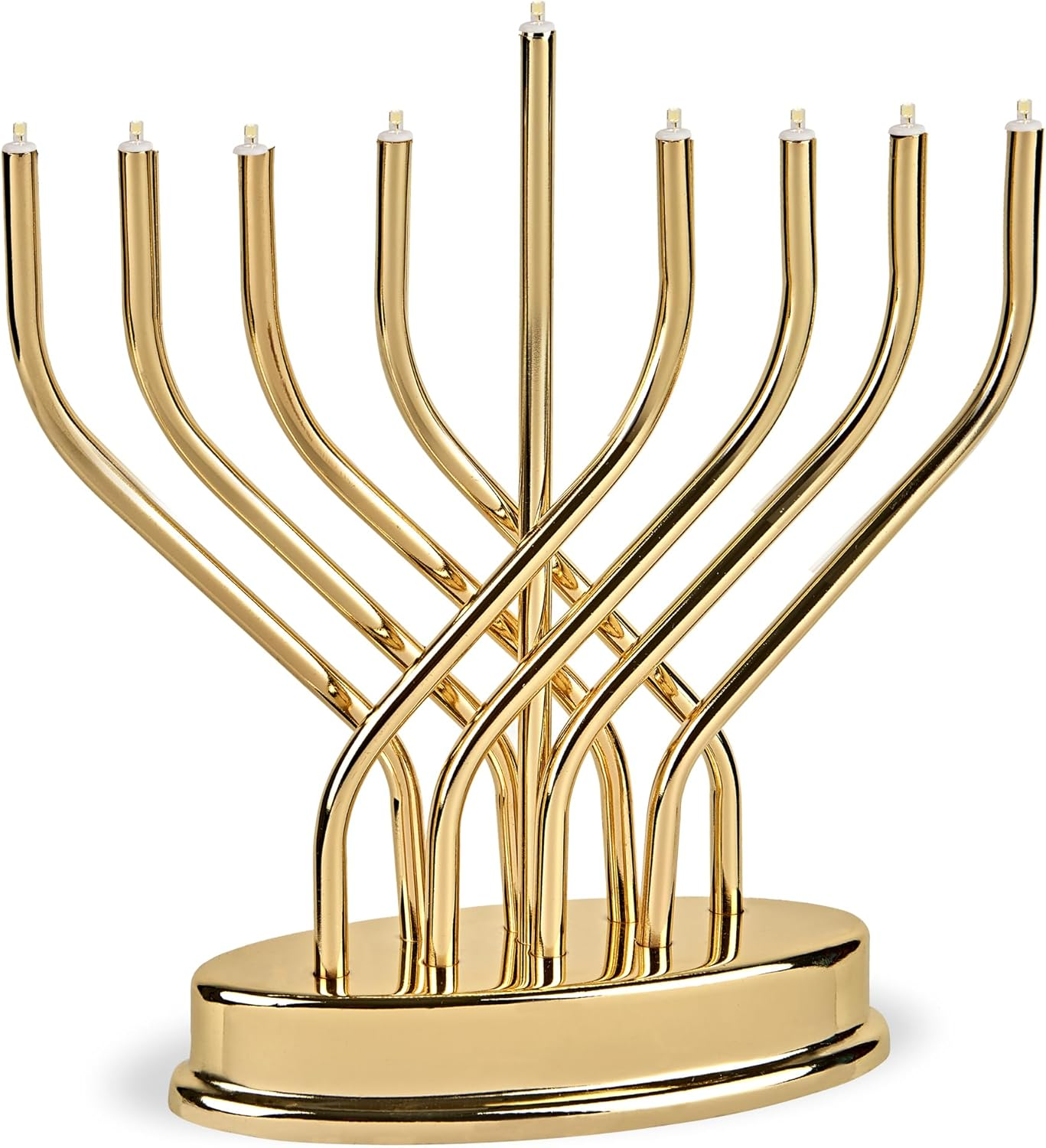 Traditional Hanukkah Electric Menorah Low Voltage Hanukkiah with LED Bulbs Contemporary Metal Electronic Chanukiah Battery Powered Chanukah Lights by Aviv Judaica (Shiny Gold/Brass) - Shiny Gold/Brass image number 2