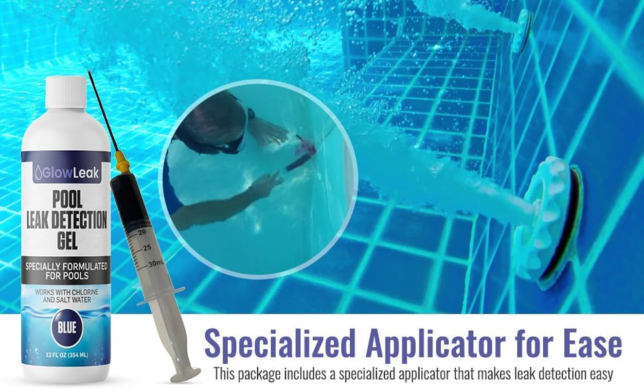 Pool Leak Detector + Precision Applicator with 50% More Underwater Leak Identification Dye for All Pool Types, Pool Leak Detection Kit (12 Fl Oz) Blue