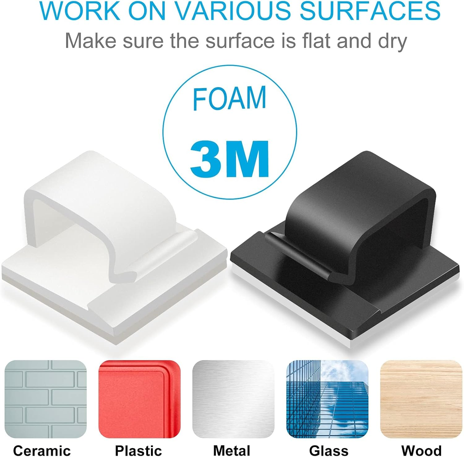 100 PCS Adhesive Cable Clips White (Small & Large), Upgraded Wall Wire Holder for Cord Organizer Cable Management, Indoor/Outdoor Light Clips Hooks for LED, Car Dash Cam, HDMI, Extension Cord image number 4