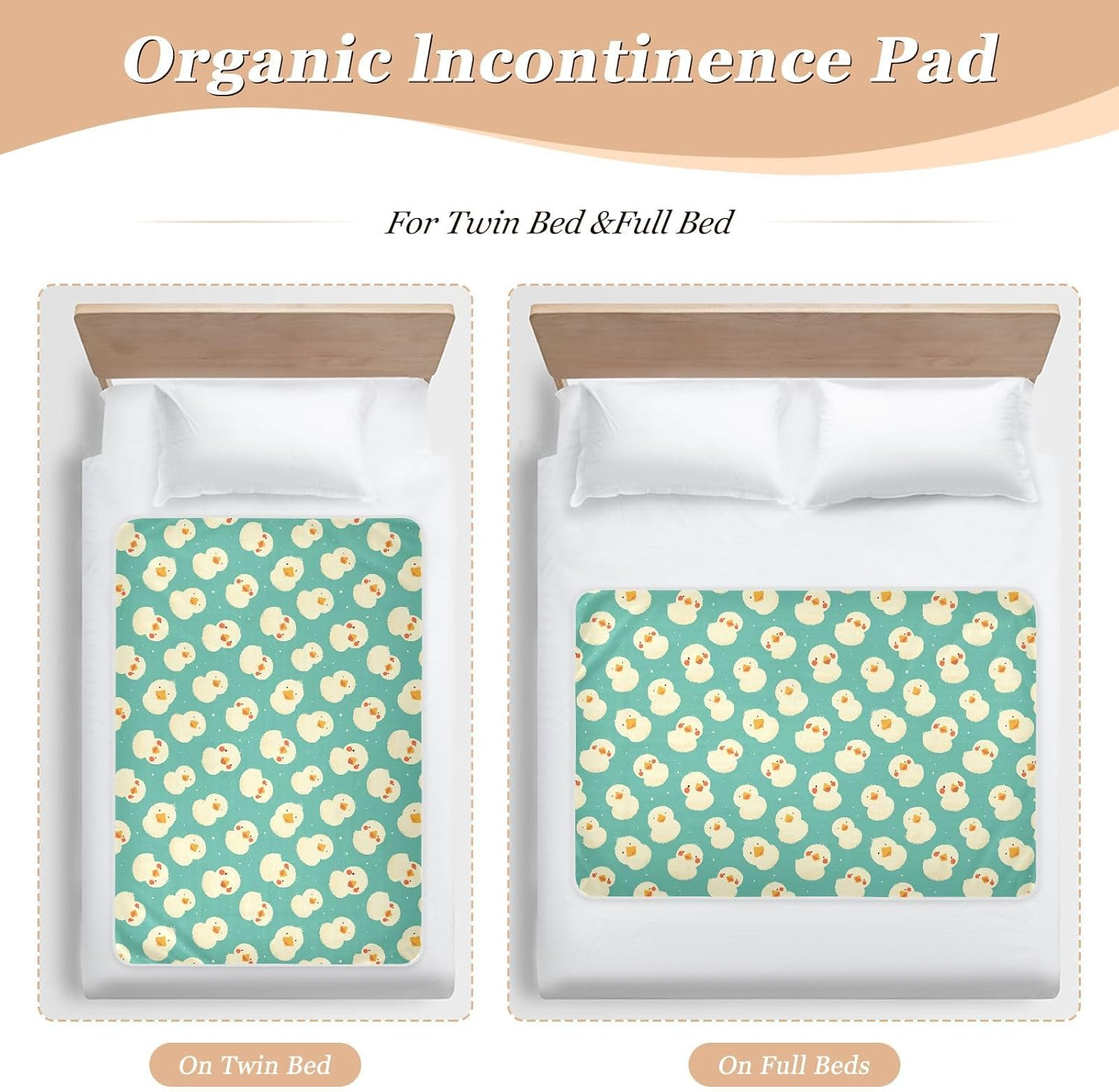 White Cute Duck Face Extra Large Resuable Changing Pad Covers Waterproof Washable Bed Wetting Sheet Leakproof Quick Drying Toddler Bedding Products for Infant Baby 52" L X 34" W image number 2