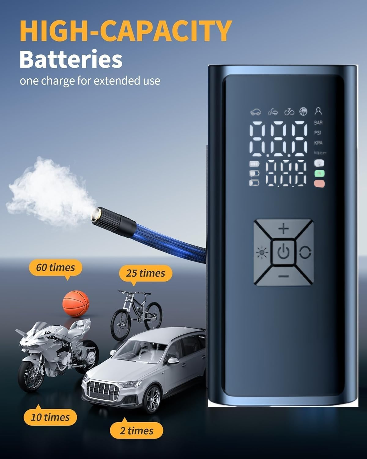 Tire Inflator Portable Air Compressor, 150 PSI Cordless Mini Bike Tire Pump, Air Pump for Auto, Motorcycle, Bicycle, Balls with Pressure Gauge&Led Light - Black B image number 2